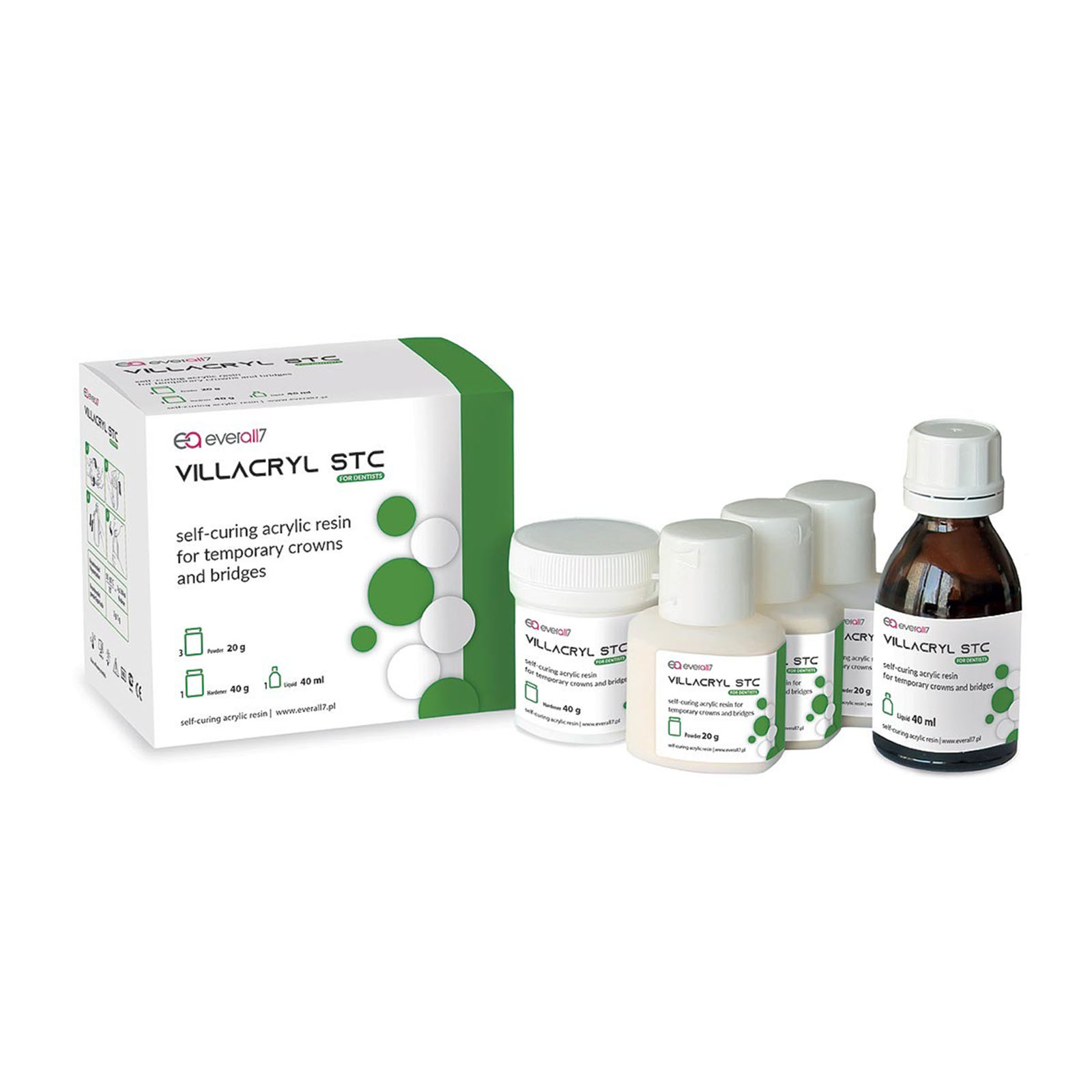 Набір для тимчасових коронок Villacryl STC, A1, A3, A4, 3х20 г порошок + 40 мл рідина + 40 мл затверджувач