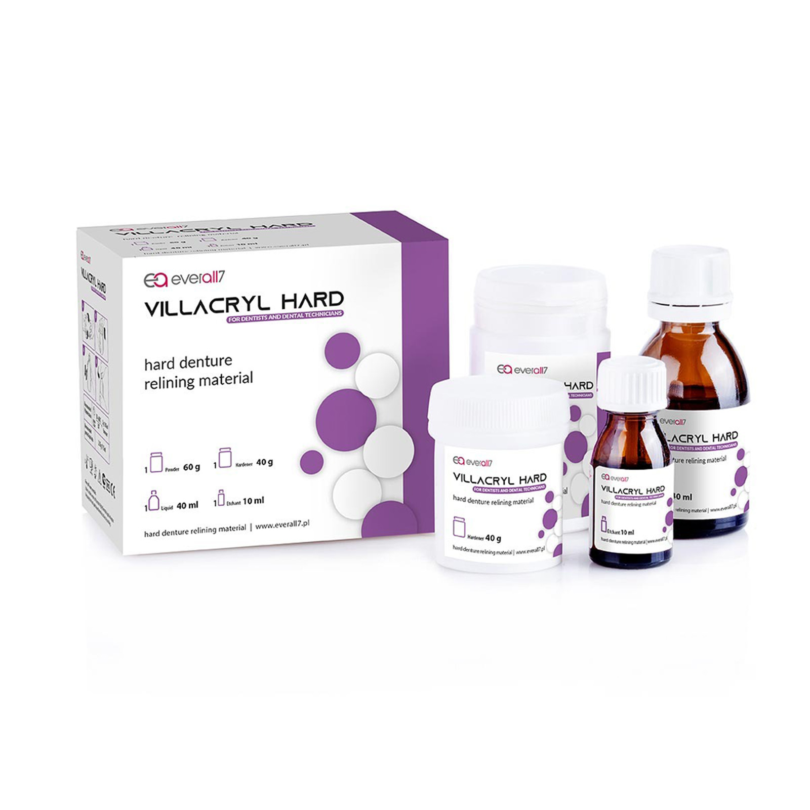 Тверда підкладка для протезу Villacryl Hard, холодної полімеризації, 60 г порошок + 40 мл рідина + 10 мл протравка