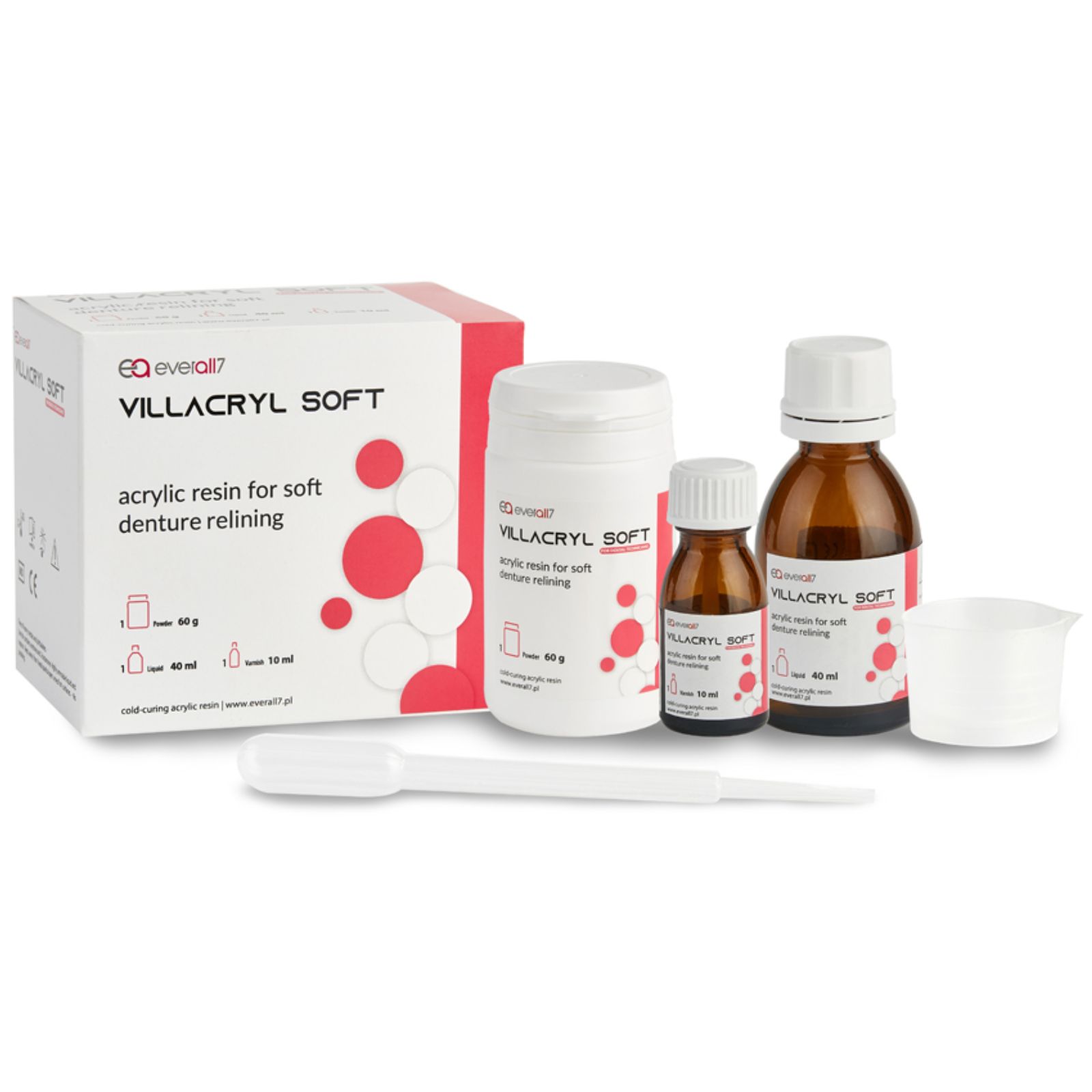 М'яка підкладка для протезу Villacryl Soft, холодної полімеризації, 60 г порошок + 40 мл рідина + 10 мл протравка