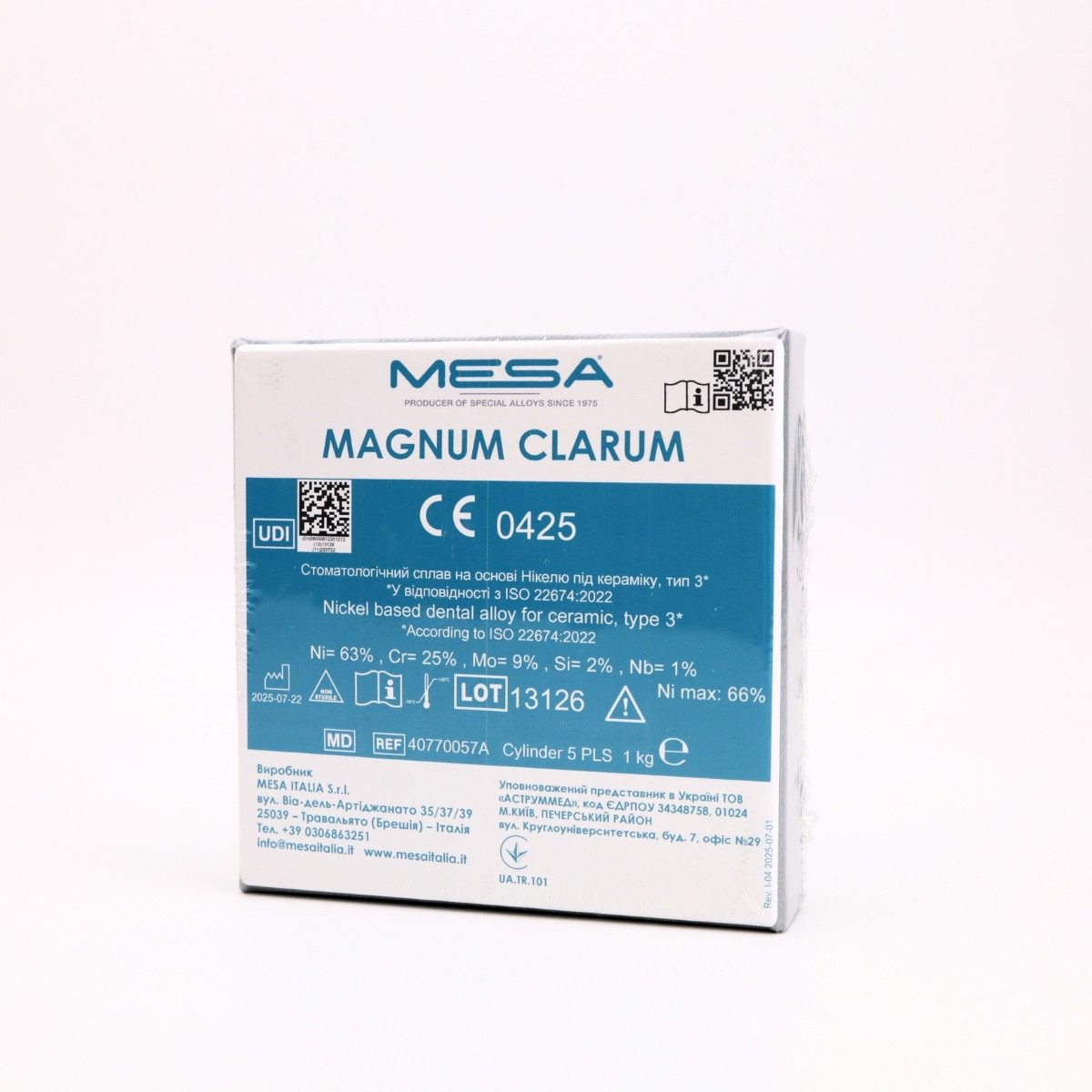 Сплав нікель-хром (Ni-Cr) Mesa Magnum Clarum Lega Ni для металокераміки, 1 кг