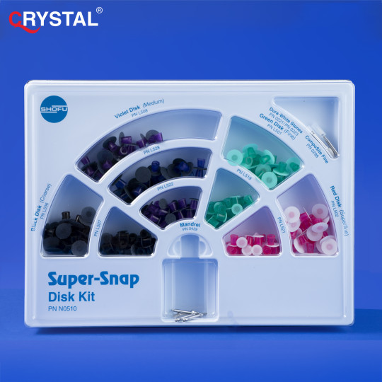 Полірувальний набір Super Snap, 180 дисків, 4 мандрелі, 40 штріпсів, 2 головки Arkansas, 1 полір, Shofu
