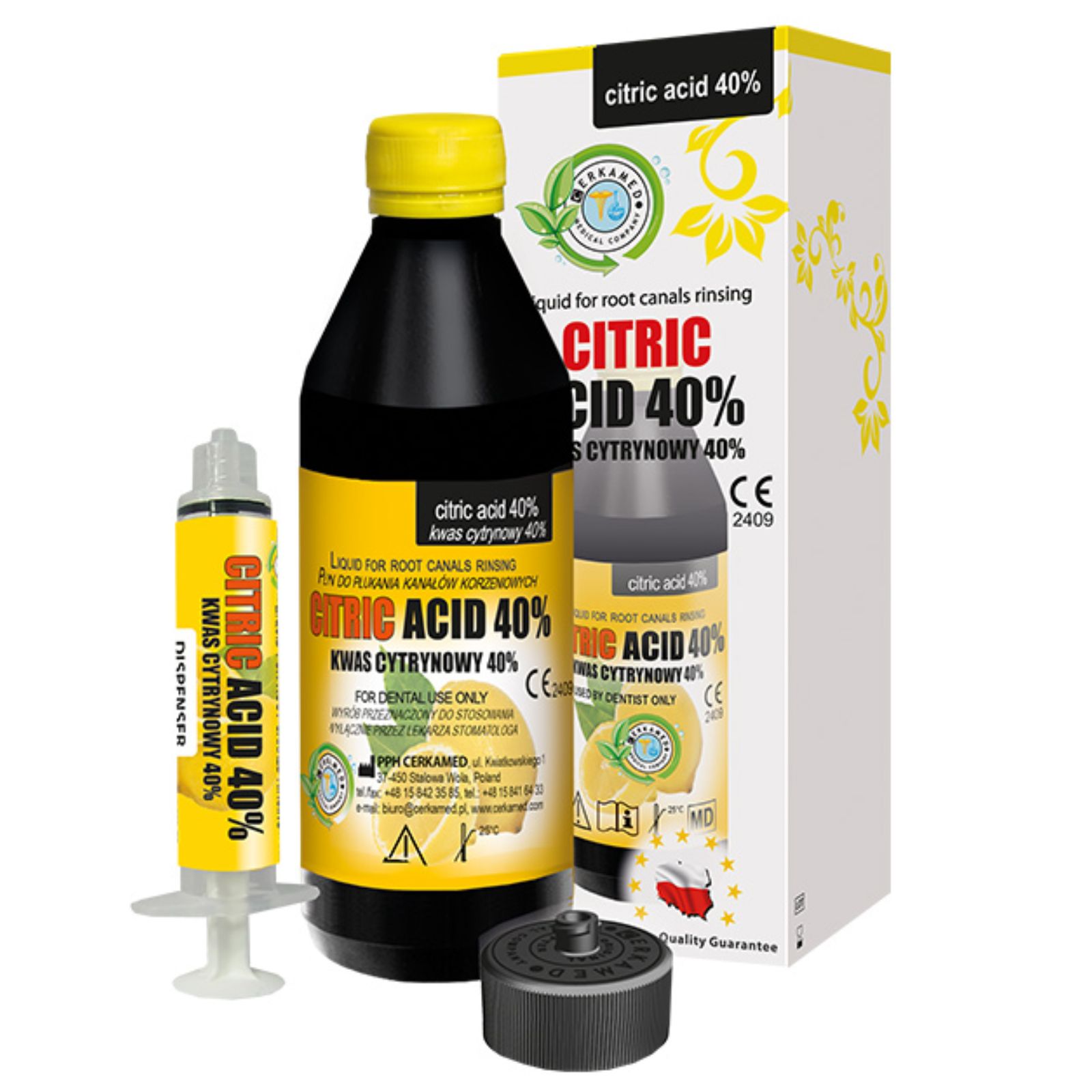 CITRIC ACID Лимонна кислота 40% Cerkamed, 200г. ( для промивання кореневих каналів)