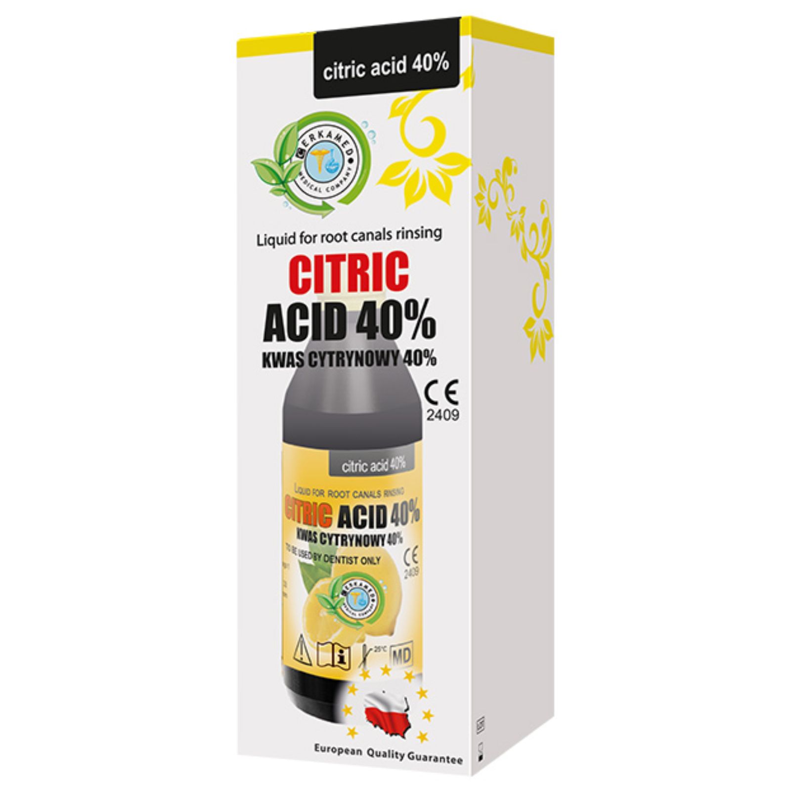CITRIC ACID Лимонна кислота 40% Cerkamed, 200г. ( для промивання кореневих каналів)
