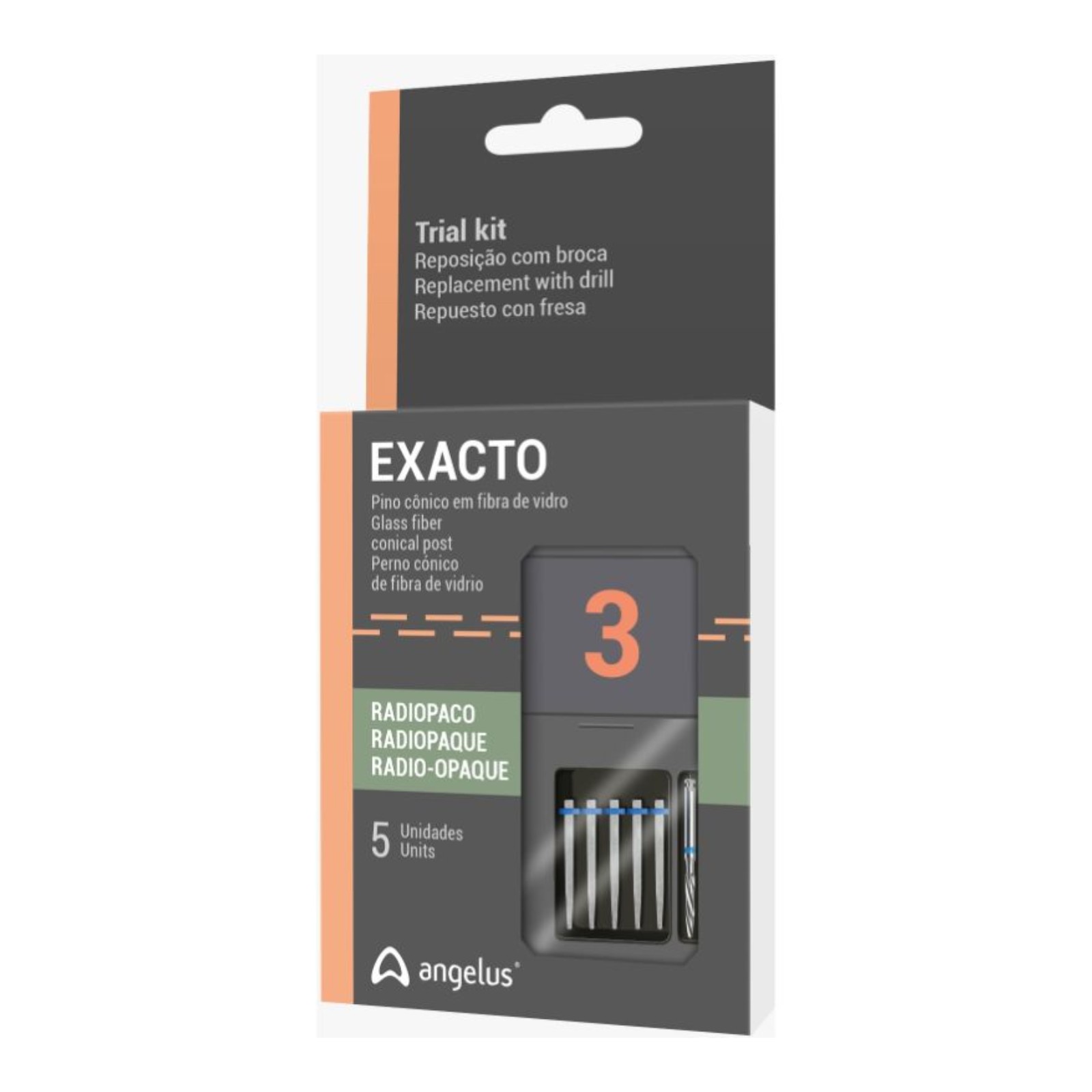 Штифти скловолоконні Angelus Exacto, №3 Trial Kit (5 шт + розгортка №3)