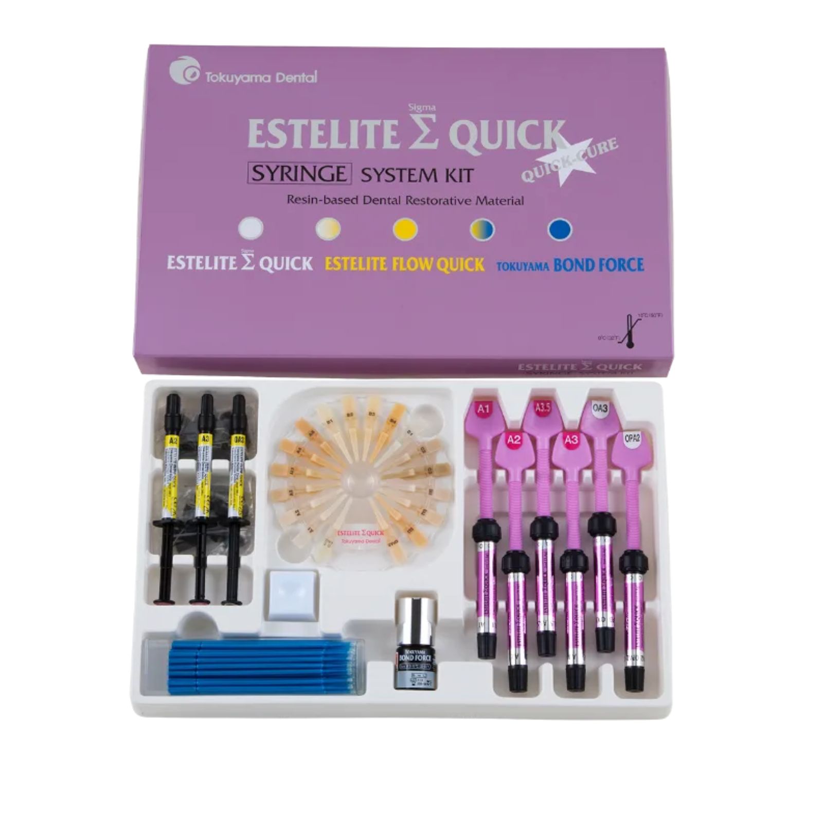Estelite Sigma Quick, 9-шприцевий набір (А1,А2, А3,А3,5,ОА3, ОРА2 по 3,8 гр + Bond Force 5мл.+ Flow А2, А3, ОА3 по 1,8 гр), ф/п композит