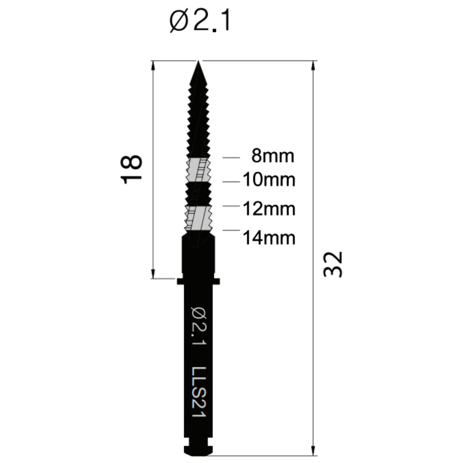 Фреза хірургічна LINDEMAN, LINDR-S21, d=2,1mm, L=18mm, градуйована 8-10-12-14.