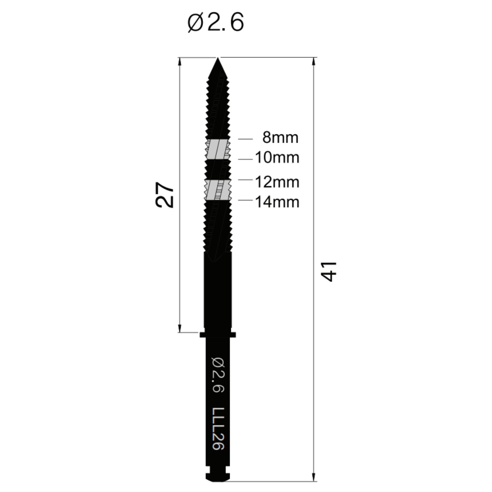 Фреза хірургічна LINDEMAN, LINDR-L26, d=2,6mm, L=27mm, градуйована 8-10-12-14.