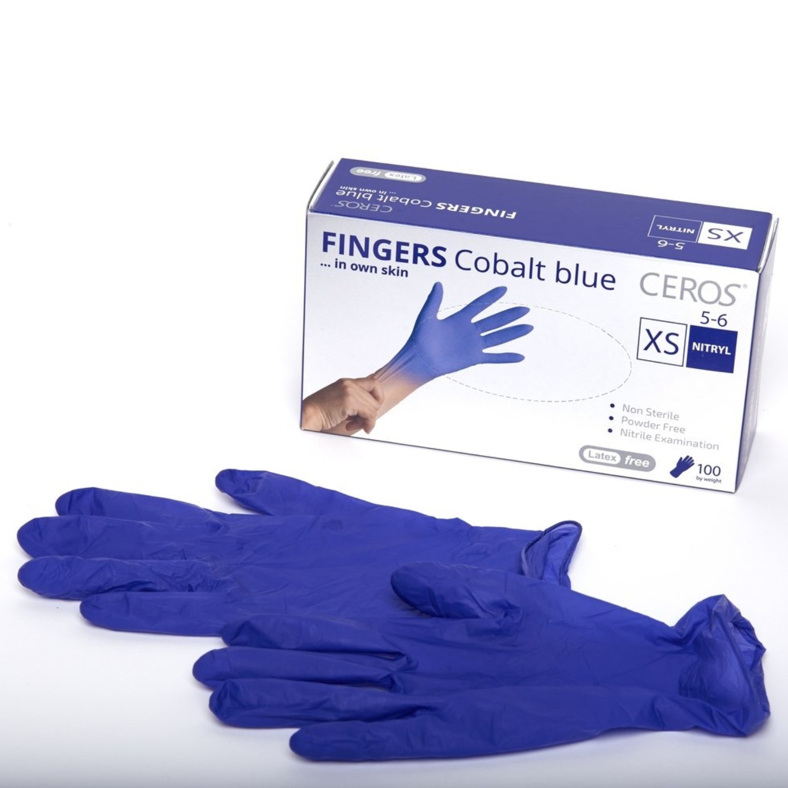 Рукавиці нітрилові CEROS TM FINGERS Blue/CobaltBlue M (100шт) оглядові, неприпудрені