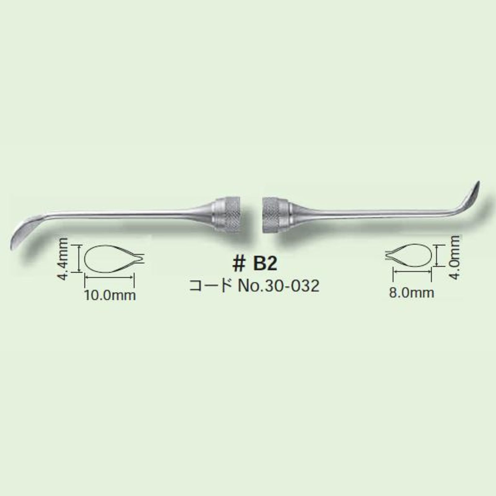 Sinus lift інструмент #B2, двосторонній, 4,4 Х 10,0мм, 4,0 Х 8,0мм (YDM)