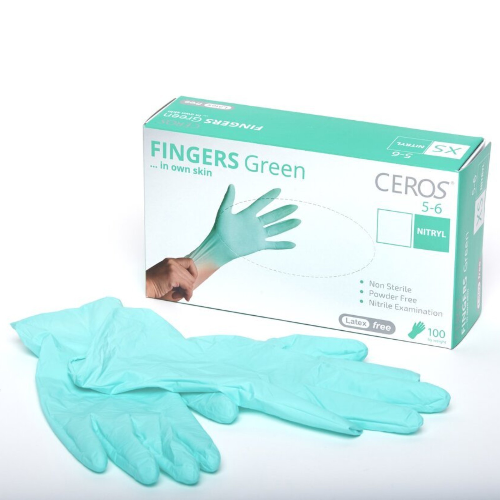 Рукавиці нітрилові CEROS TM FINGERS Green M (100шт) оглядові, неприпудрені - Фото 2