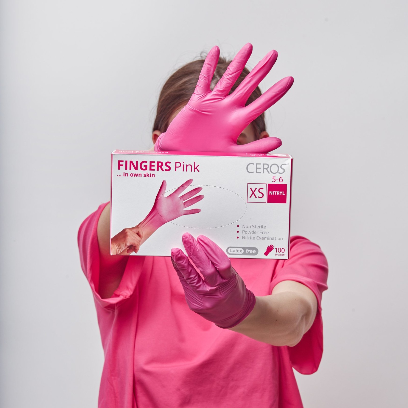 Рукавиці нітрилові CEROS TM FINGERS Green M (100шт) оглядові, неприпудрені - Фото 3