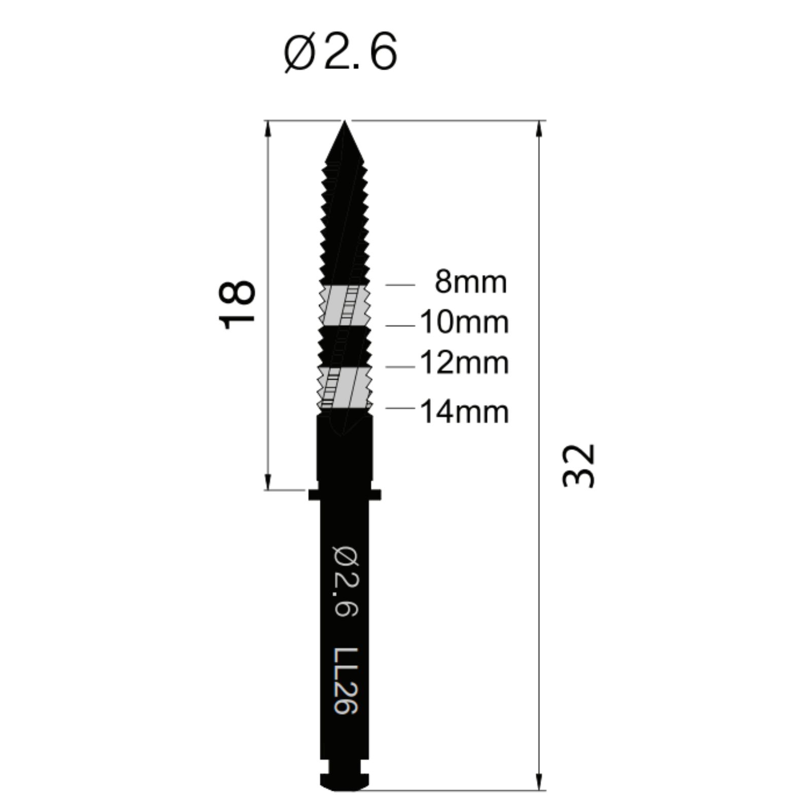 Фреза хірургічна LINDEMAN, LINDR-S26, d=2,6mm, L=18mm