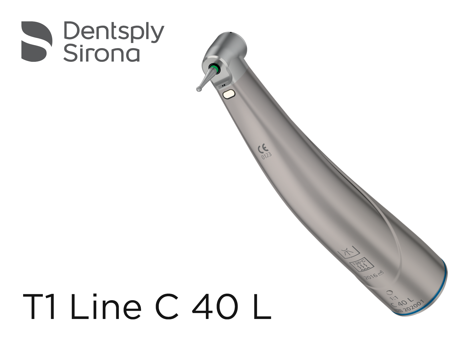 T1 LINE C 40 L Наконечник стоматологічний, мікромоторний, кутовий, передаточне число 1:1, з світловодом, титановий корпус, з світловодом, підшипники з DLC-покриттям