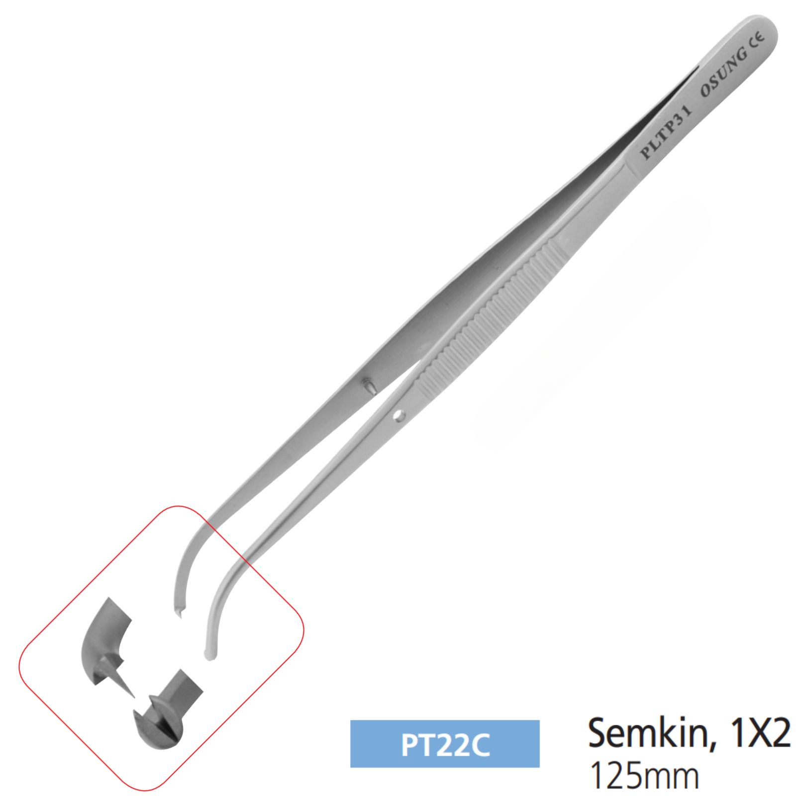Пінцет PT22С, Semkin, 1Х2, 125 мм
