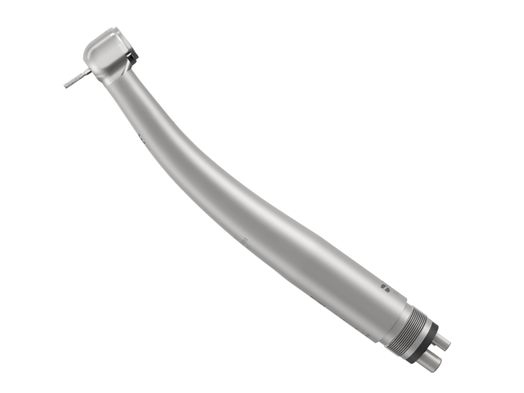 Наконечник Dentsply Sirona T4 Racer Midwest , серія Basic-Class, турбінний наконечник, тип з'єднання - чотирьоканальний (M4/Midwest), кнопкова система фіксації бору, одноточковий спрей, хромований корпус, без підсвітки, потужність 17 Вт, діаметр головки 11,4 мм, висота головки 14,5 мм, вага 43 г, швидкість без навантаження 400 000 об./хв, керамічні підшипники