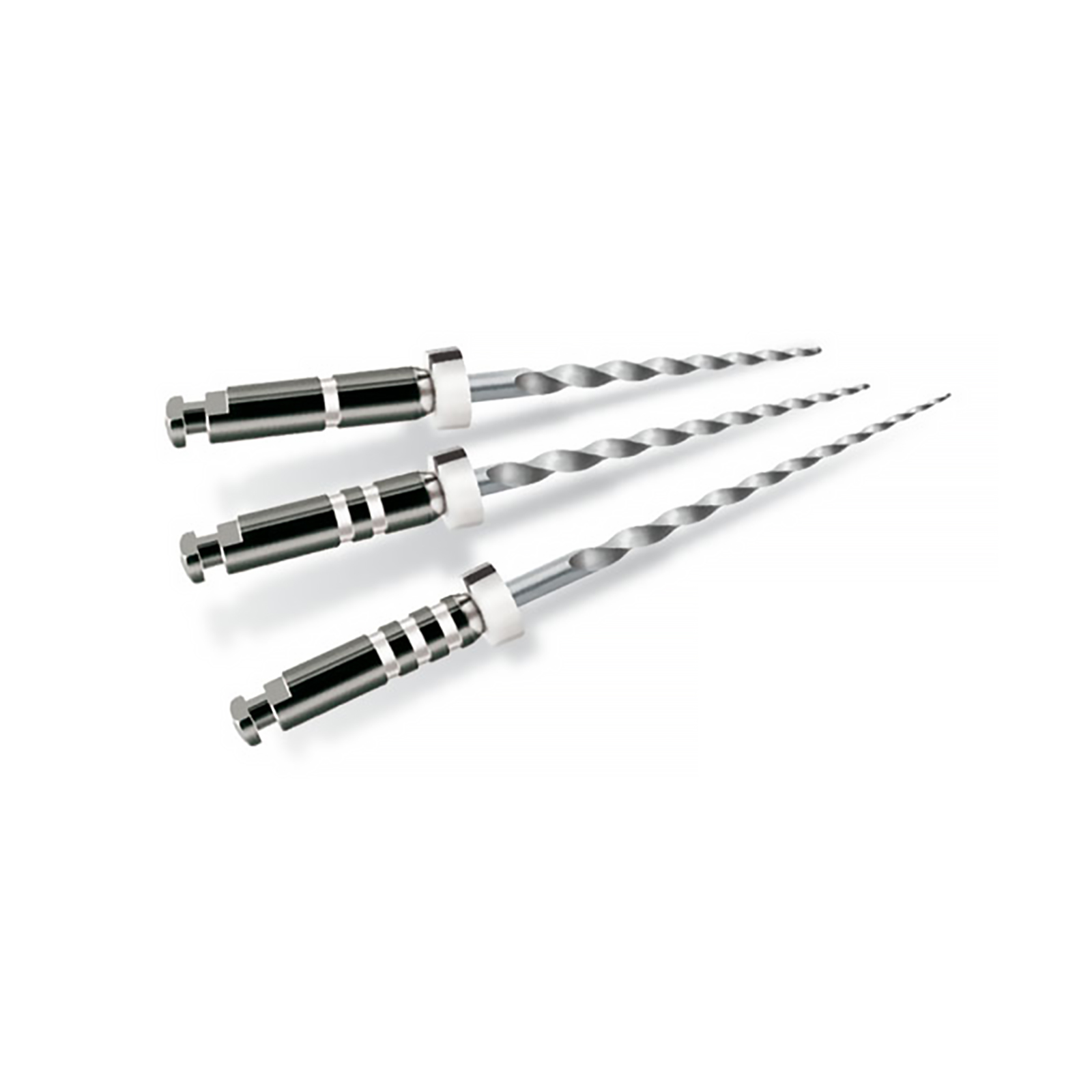 ProTaper Universal, D2, машинні нікельтитанові файли, 6 шт, довжина 18 мм, для розпломбування середньої третини каналу, ISO 025, конусність 8%, два білих кільця, неактивний (скруглений) кінчик файлу