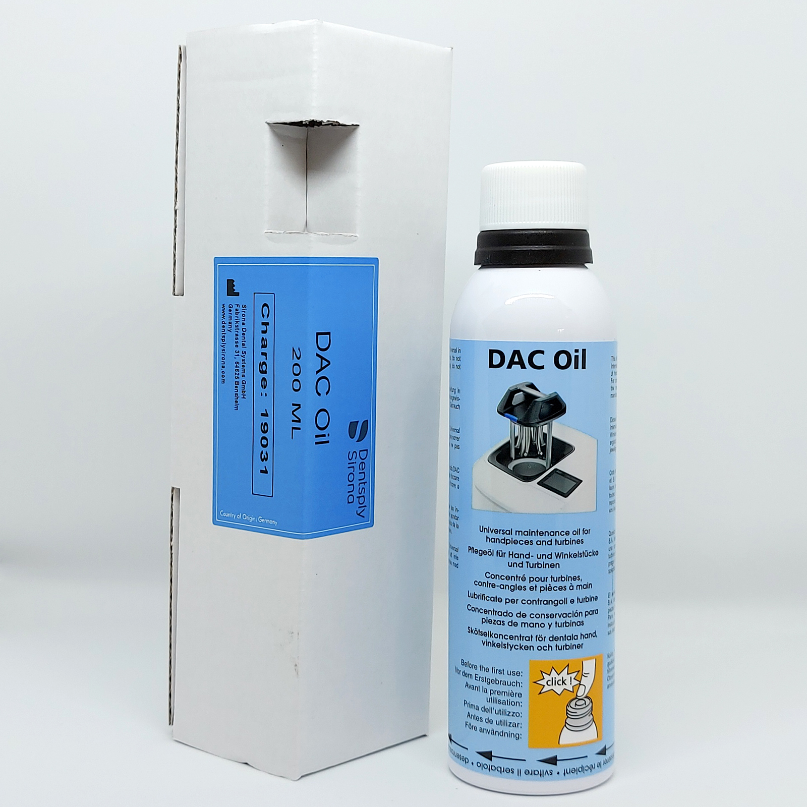 Масло-концентрат DAC Oil (попередня назва NitramOil #2), 200 мл, банка синього кольору. Масло-концентрат для DAC Universal S / DAC Universal з наступними серійні номерами: 14.000-99.999, 104.000-199.999, 202.000-999.999 і для всіх DAC Universal Touch. Достатньо для обробки приблизно 1200 прямих, кутових та турбінних наконечників. Приблизно 200 циклів.