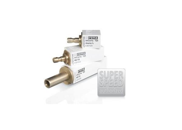 inCoris TZI 40/19, 3 шт., розмір Д40 x Ш19 x В15,5 мм. Блоки з підсиленого ітриєм діоксиду циркону, не є попередньо фарбованими. Блоки виготовлені з напівпрозорого оксиду цирконія (Translucent Zirconium Oxide) для виготовлення високоестетичних реставрацій та реставрацій повної анатомічної форми без необхідності в додатковому облицюванні
