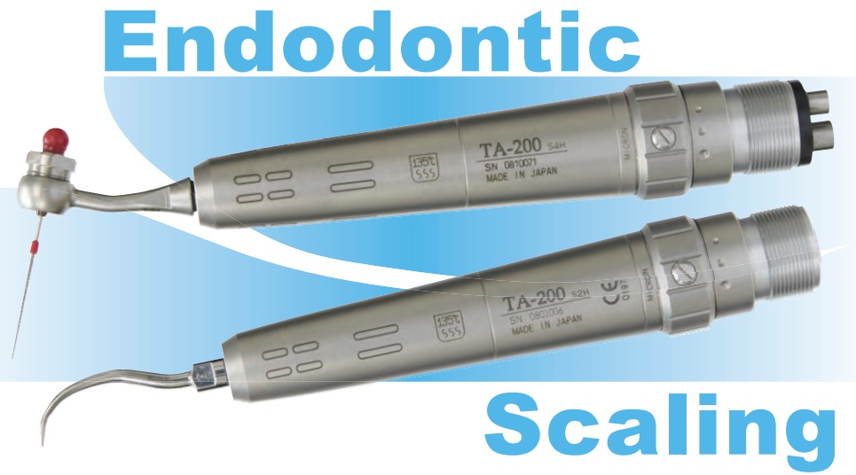 Скалер пневматичний, багатофункційний TA-200 Endodontics + Scaling+Perio+Preparation , фіксоване з'єднання М4 Midwest, робоча частота - макс. 6000 Гц, вага 54 г, довжина 96 мм. Повний набір.