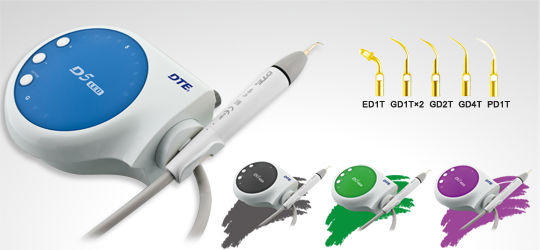 Скалер DTE D5 LED ультразвуковий, наконечник з LED-підсвіткою, роз'єм SATELEC; в комплекті: 5 насадок, 1 ендочак 120 град, динамометричний ключ; режими роботи: скейлінг, періо, ендо