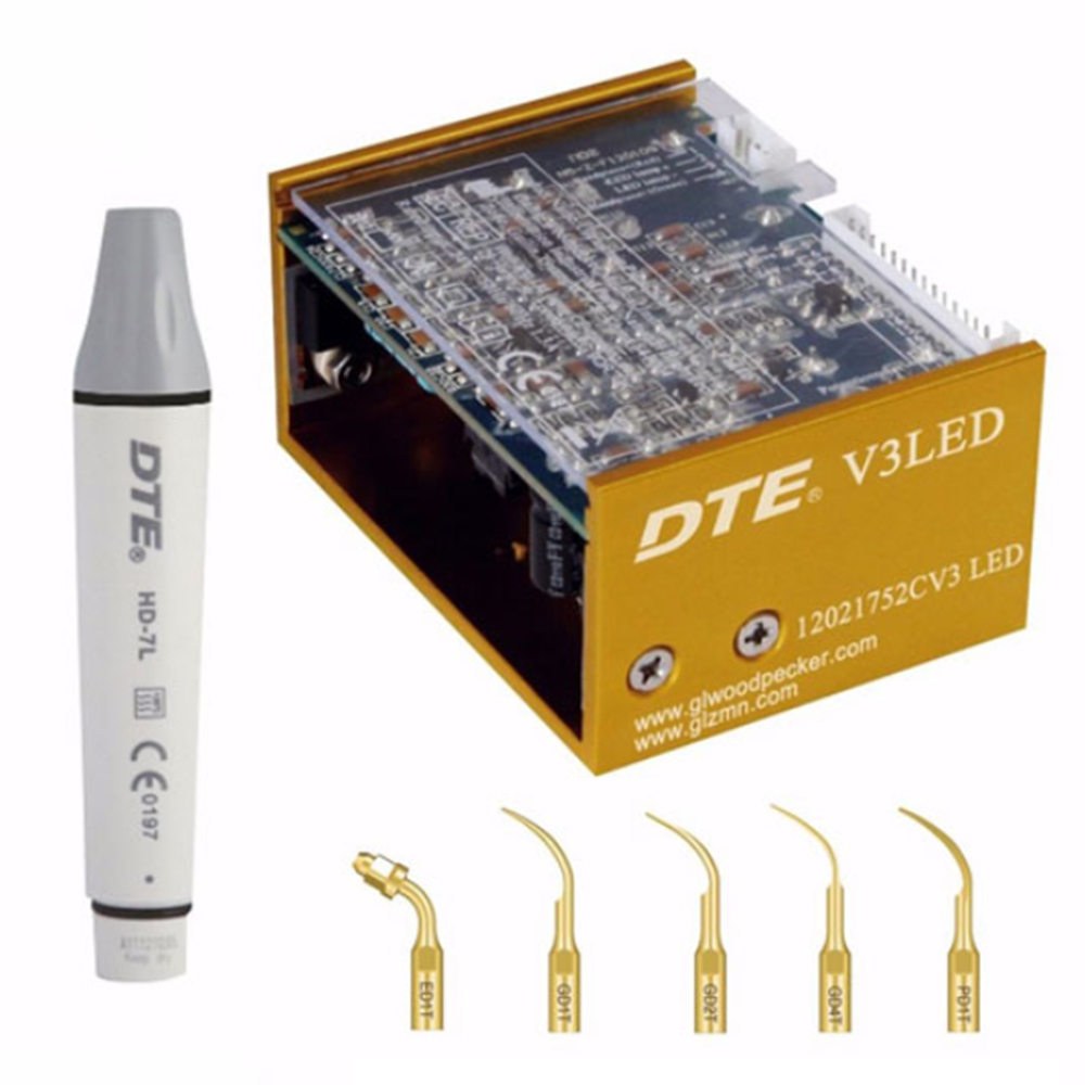 Скалер DTE V3 LED ультразвуковий, для вбудування, наконечник з LED-підсвіткою, різьба SATELEC; в комплекті: 5 насадок, 1 насадка ендочак 120 град, динамометричний ключ; режими роботи: скейлінг, ендо; довжина шлангу 2 м