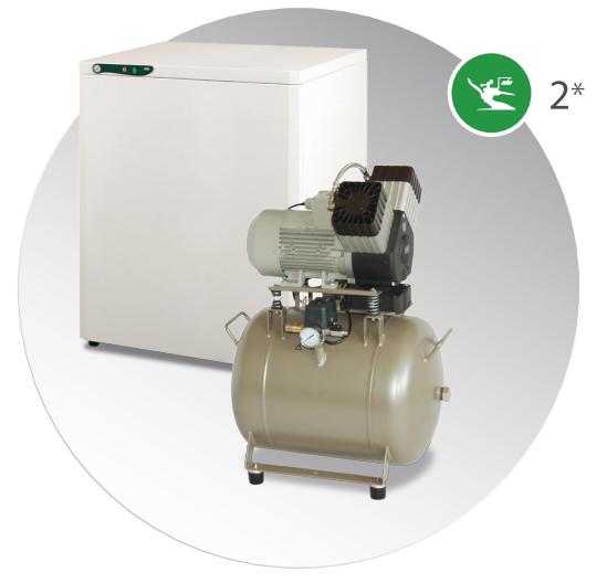 Компресор EKOM DK50 2V/50S/M, ресивер 50 л, з мембранним осушувачем повітря, продуктивність 104 л/хв при тиску 6 бар, на 2 установки, робочий тиск 6-8 бар, живлення 230В/50Гц, в шумопоглинаючій шафі