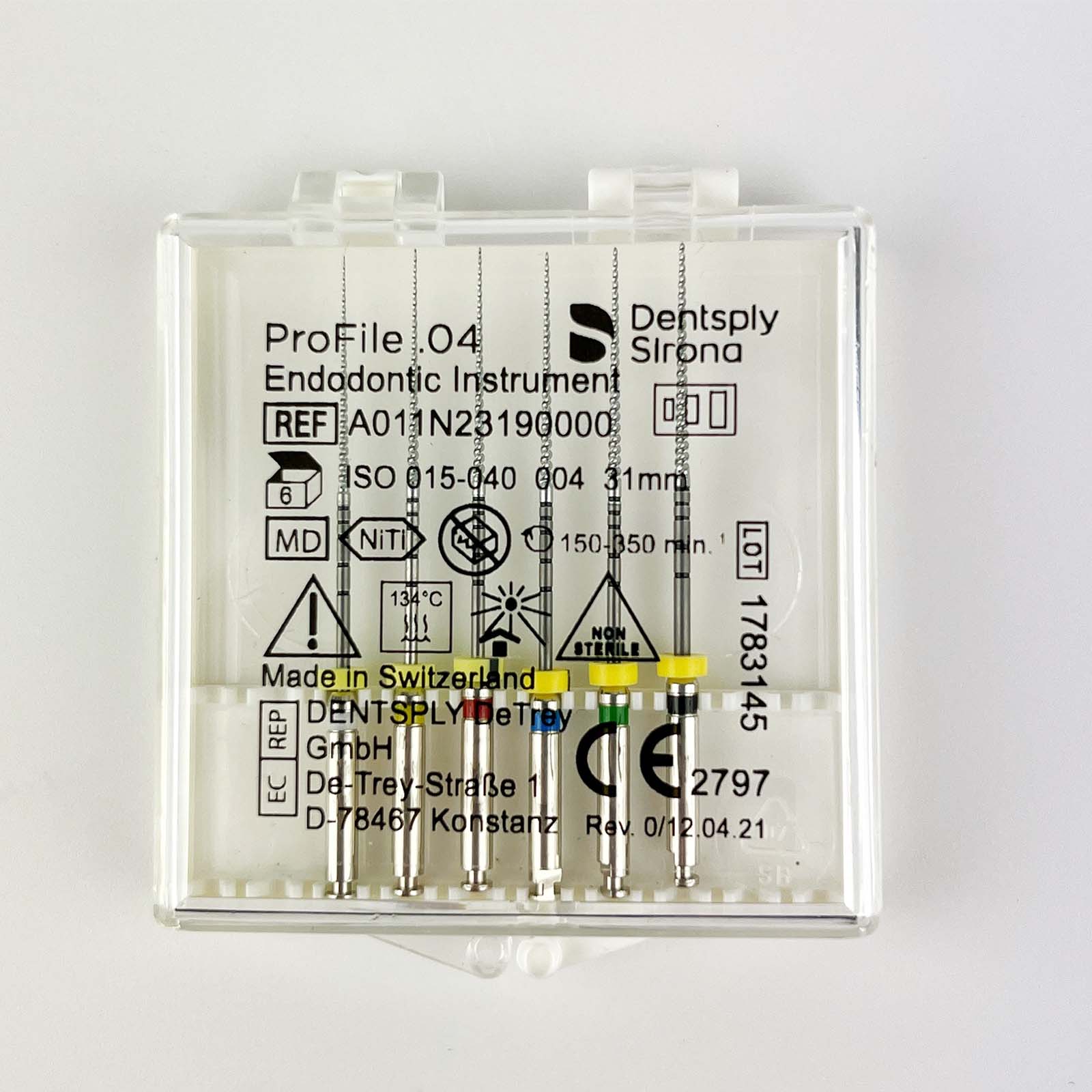 ProFile Maillefer, конусність 04, розмір 015-040, асорті, довжина 31 мм, Ni-Ti машинні файли для формування кореневих каналів під пломбування, 6 шт/уп (Dentsply Sirona)
