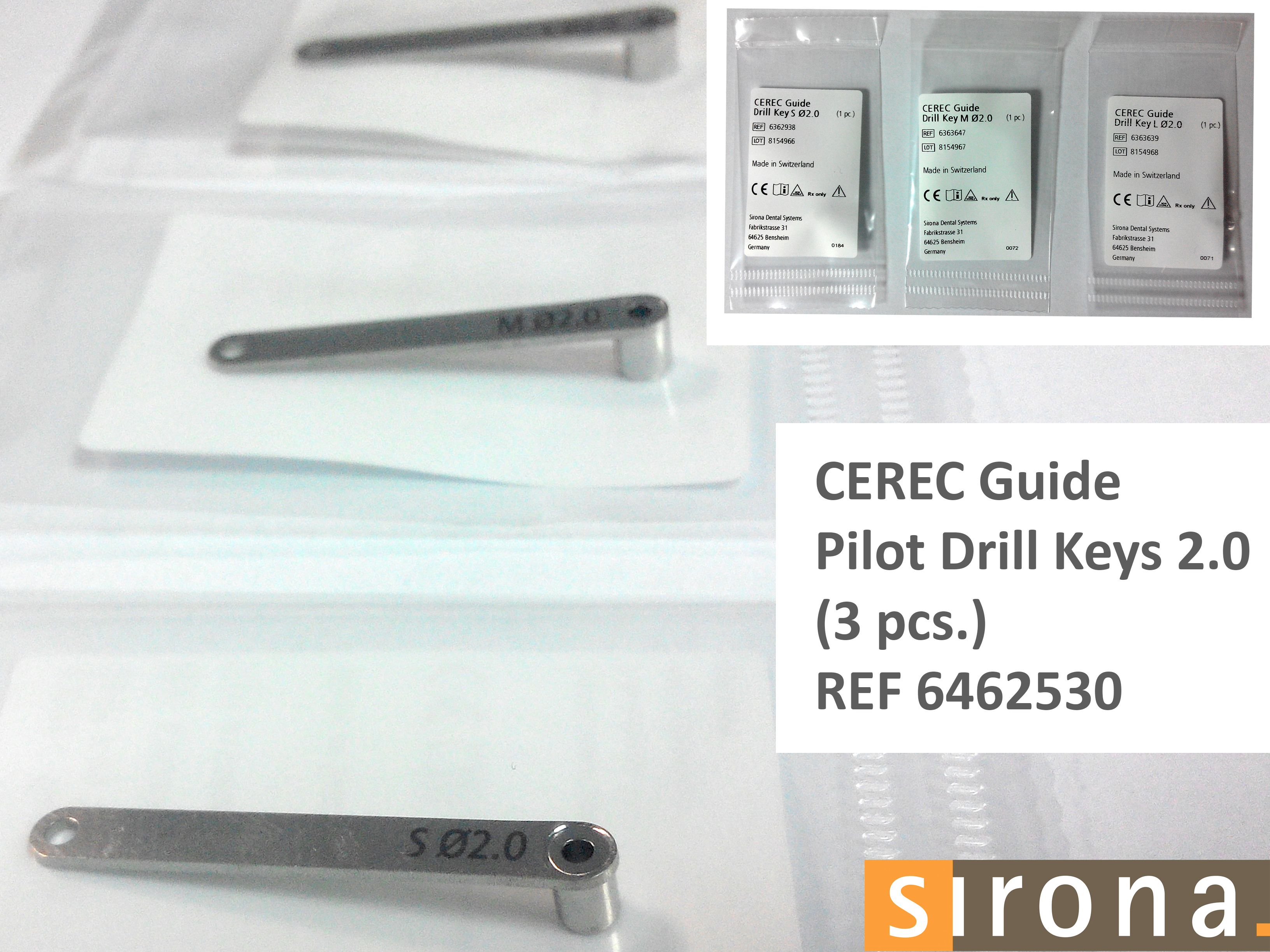 Комплект ключів для свердління CEREC Guide Pilot Drill Keys 2.0, 3 шт., Розміри S, M і L. Сумісний з 2.0 Guided drills, Guided Surgery Kit Nobel Replace Straight, Guided Surgery Kit Nobel eplace Straight, Guided Surgery Kit Nobel Replace Tapered, Guided Surgery Kit Nobel Active, AstraTech Facilitate, Biomet 3i Navigator