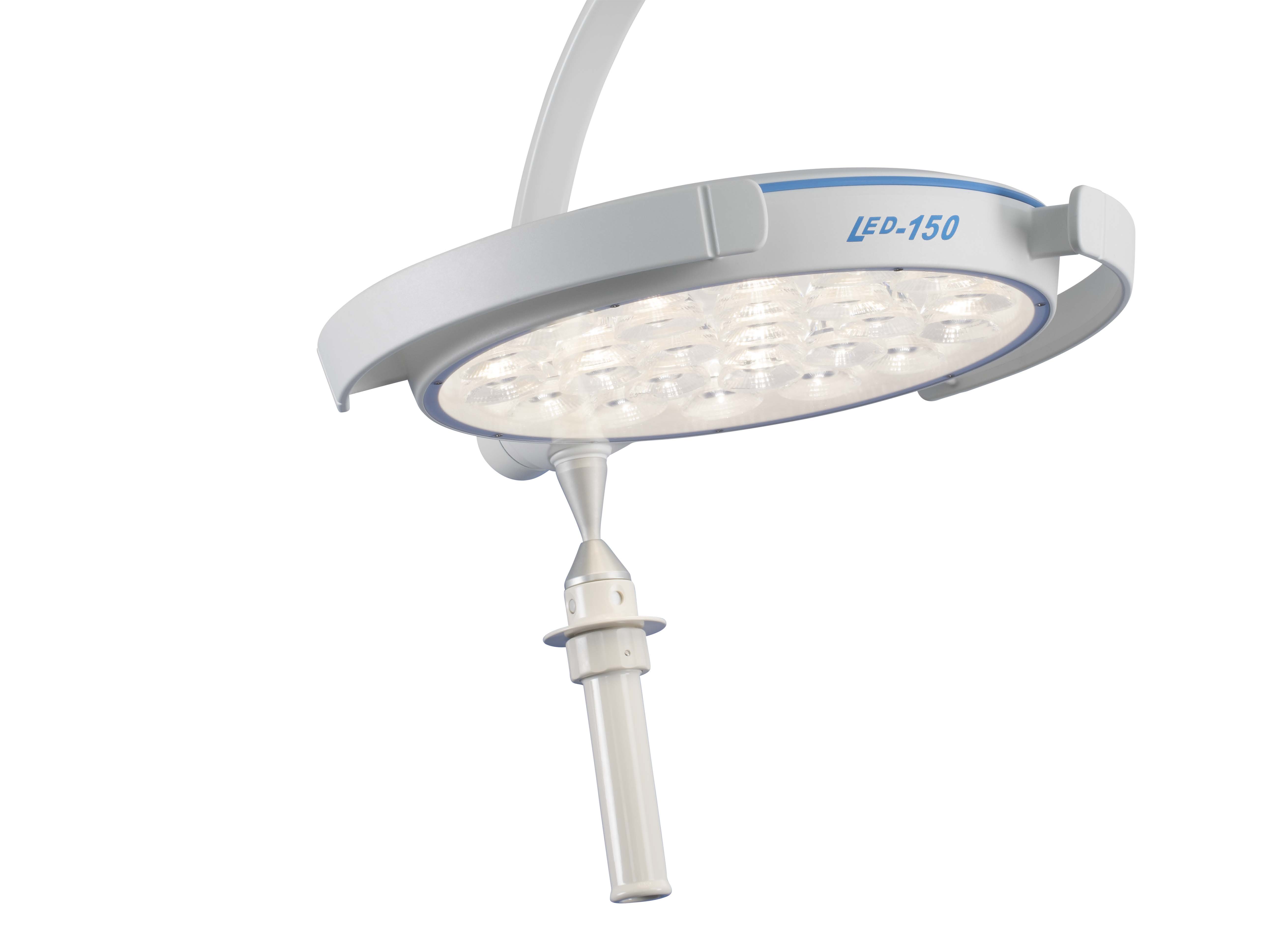 Світильник операційний Mach LED 150FP, інтенсивність освітлення - 130 000 Lux, фіксована колірна температура - 4 500 К, діаметр світлового поля (17-24 см) мобільний, SWING - arm, 4-рьох колісний. Діаметр світильника- 40 см.