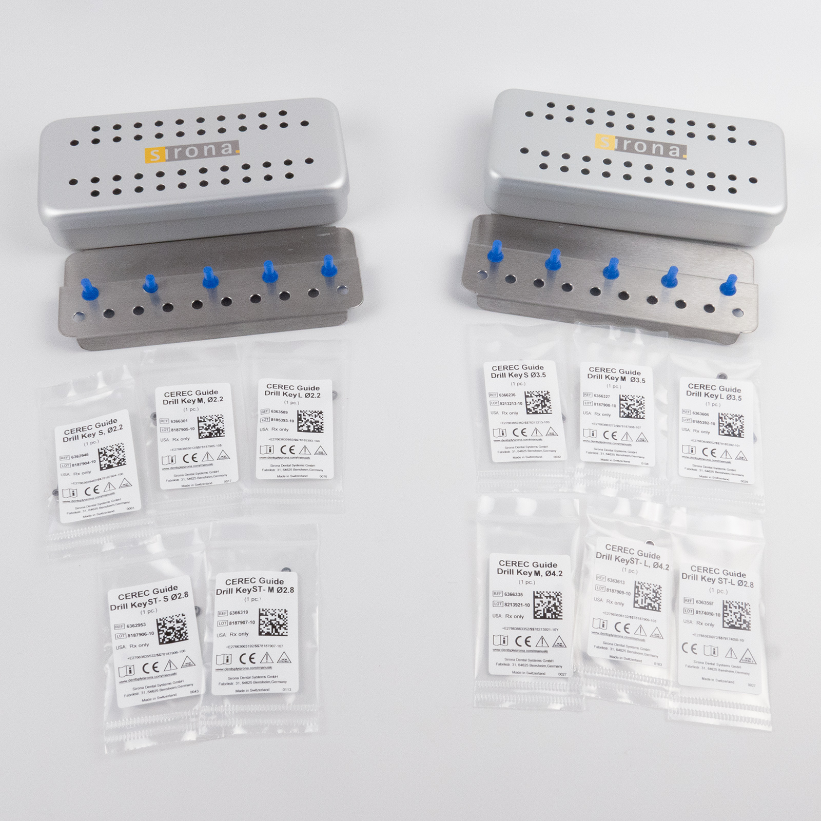 Набір ключів CEREC Guide Drill ST, 6373711,  сумісний із Straumann Guided Kit,  11 ключів у 2 боксах для стерилізації