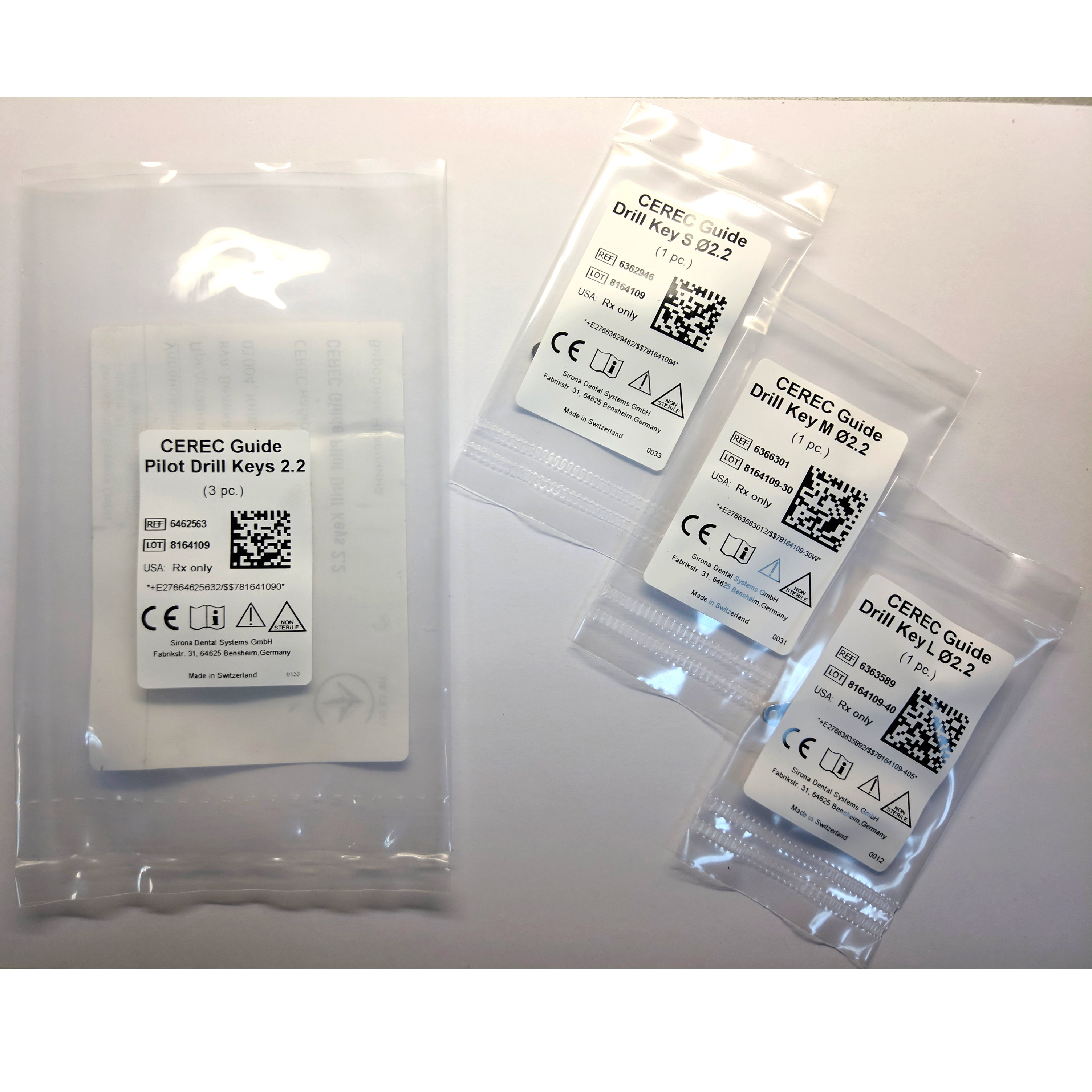 CEREC Guide Pilot Drill Keys 2.2 Straumann. 3 шт., розмір S, M, L, сумісно з 2.2 Guided drills Straumann Kit
