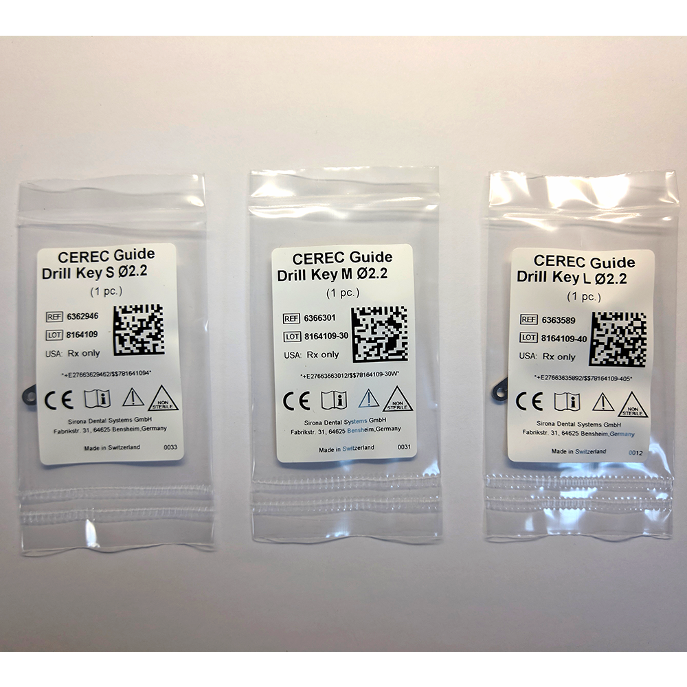 CEREC Guide Pilot Drill Keys 2.2 Straumann. 3 шт., розмір S, M, L, сумісно з 2.2 Guided drills Straumann Kit
