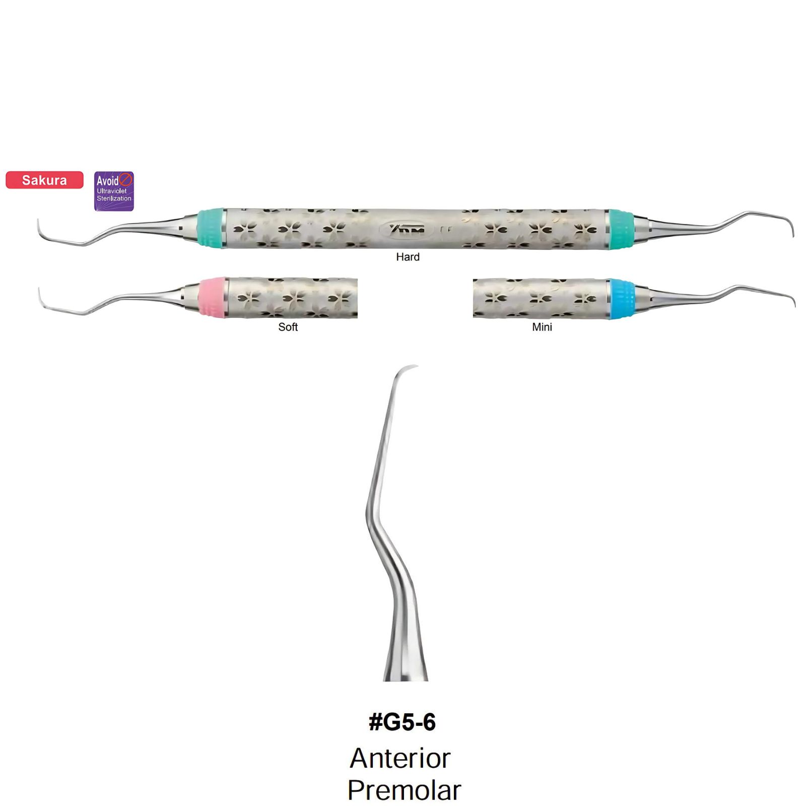Кюрета Gracey EST mini #G5-6, двостороння, ручка металева, кругла, Sakura (YDM)
