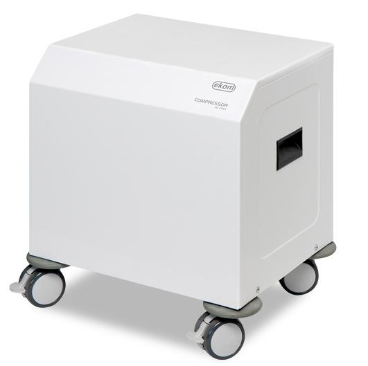 Компресор EKOM DK50 simple, ресивер 5 л, без осушувача повітря, продуктивність 50 л/хв при тиску 5 бар, на одну установку, робочий тиск 4,5-6 бар, живлення 230В/50Гц, в мобільній шумопоглинаючій шафці