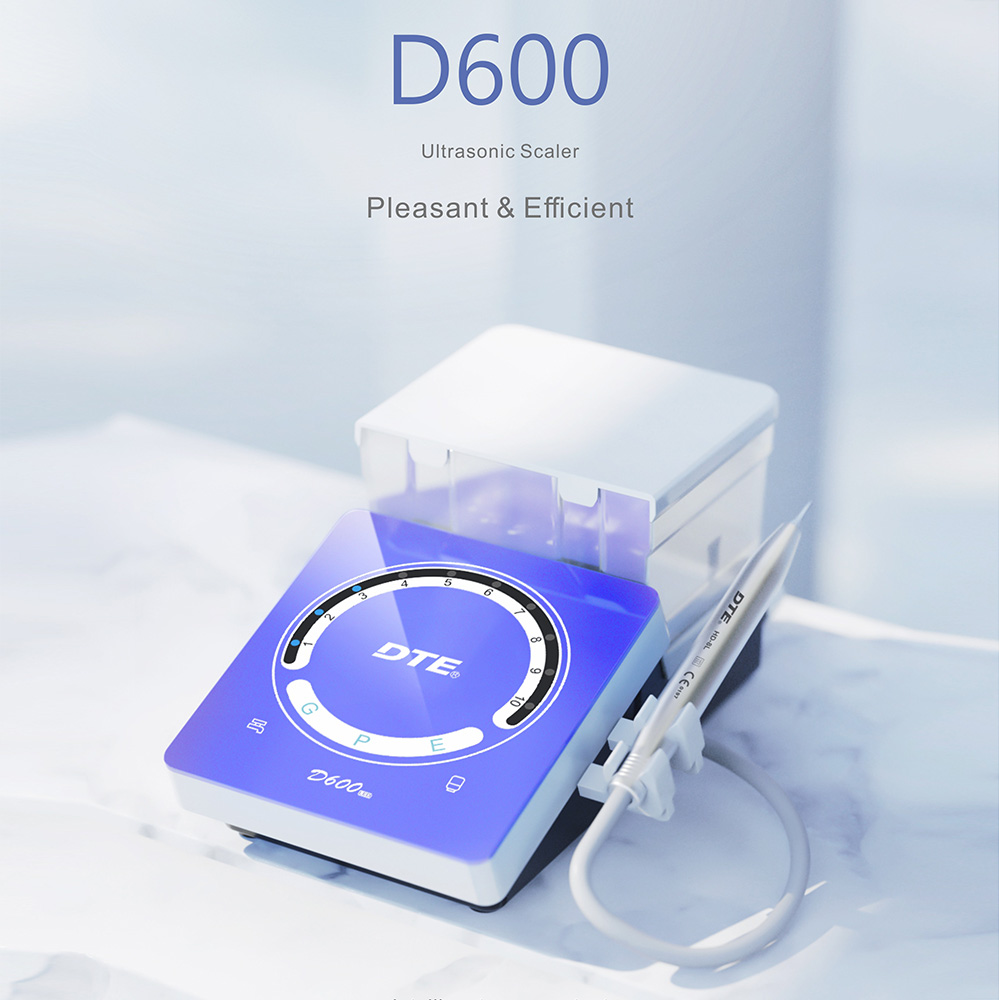 Скалер DTE D600 LED, з автономною подачею води, металевий наконечник з LED-підсвіткою, роз'єм SATELEC. В комплекті 9 насадок, динамометричний ключ; режими: скейлінг, періо, ендо