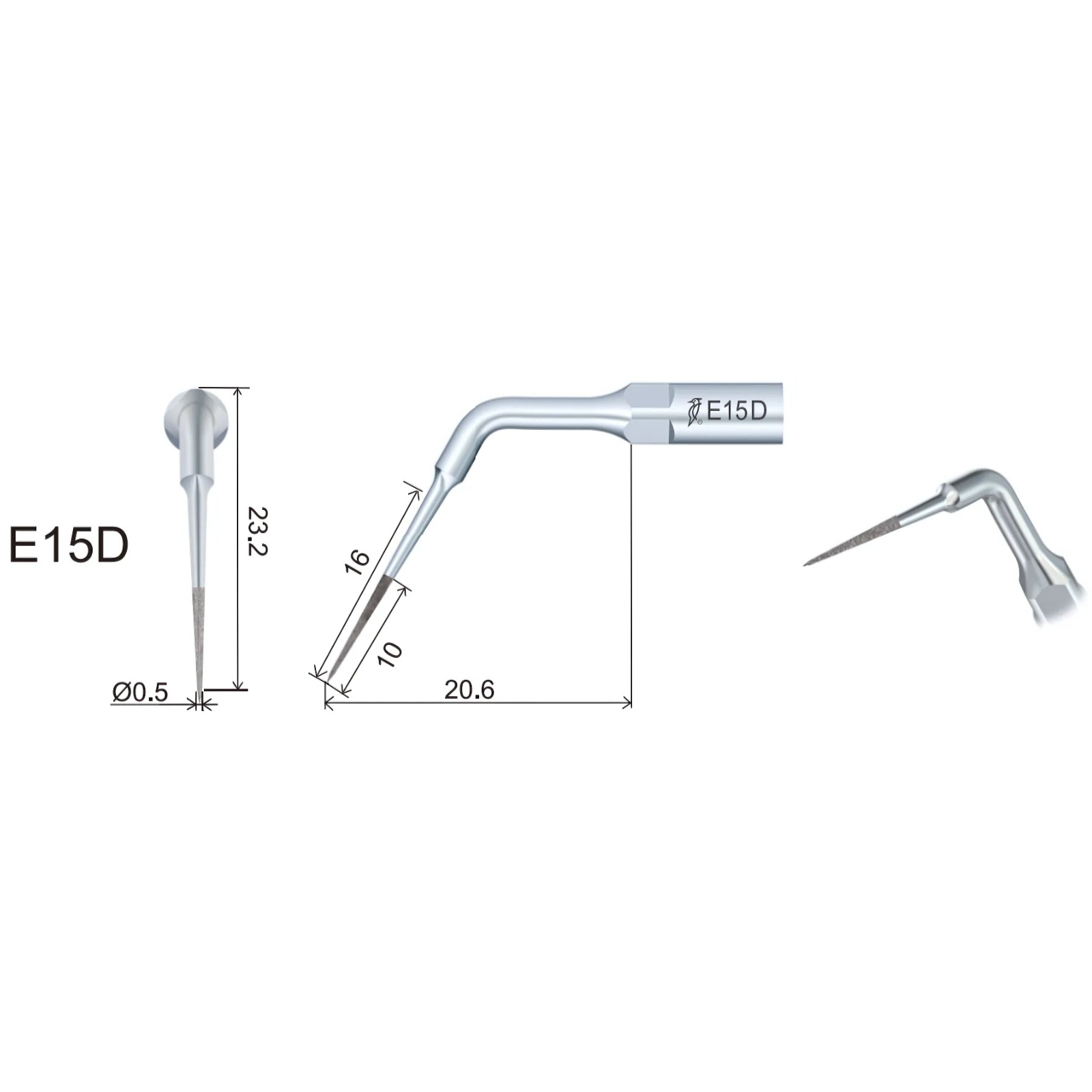 Насадка Woodpecker E15D, ендодонтична, різьба EMS Woodpecker, алмазне напилення 40 µm