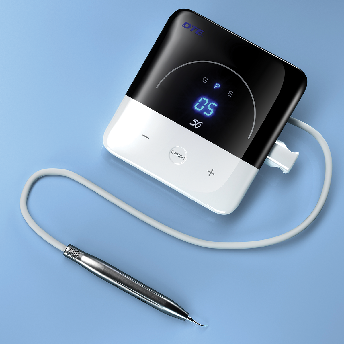 Скалер DTE S6 LED ультразвуковий, наконечник з LED-підсвіткою, роз'єм SATELEC; в комплекті: 7 насадок, динамометричний ключ; режими роботи: скейлінг, періо, ендо