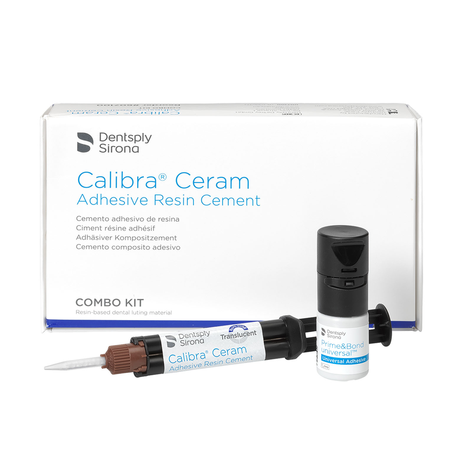 Calibra Ceram Combo Kit, адгезивний композитний цемент, 1 шприц 4,5 г Translucent Shade, 1 фл. 2,5 мл Prime&Bond universal, 10 змішувальних наконечників, 50 насадок аплікатора, 1 палетка для змішування ClixDish