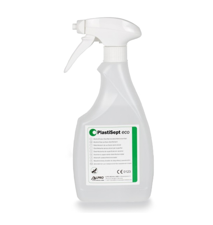 PlastiSept Eco, 500 мл
Готовий до застосування безспиртовий розчин для очищення та дезінфекції чутливих поверхонь медичних виробів, таких як медичні і/та стоматологічні установки (у т.ч. оббивка ), рентгенівські апарати, особливо з акриловим склом або металевими поверхнями