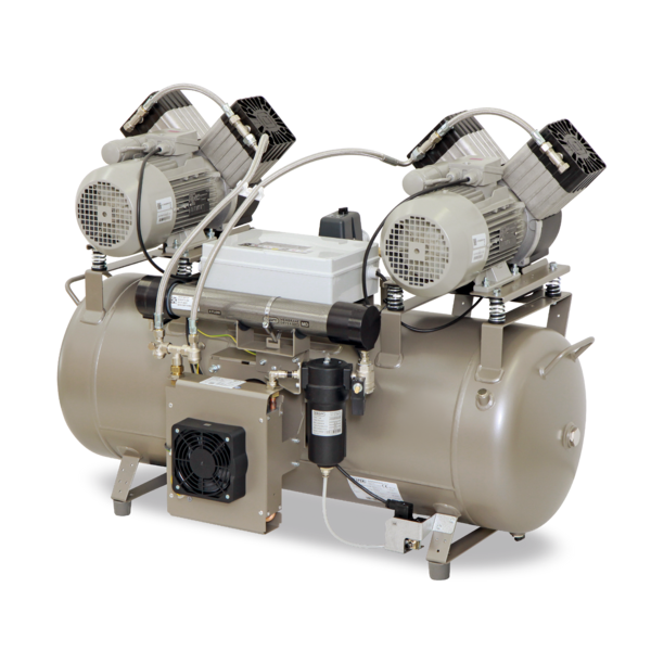 Компресор EKOM DK50 2x2V/110S/M, ресивер 110 л, з мембранним осушувачем повітря, продуктивність 225 л/хв при тиску 5 бар, на 3-4 установки, робочий тиск 5-7 бар, живлення - трьохфазне підключення 400В/50Гц, в шумопоглинаючій шафі - Фото 3