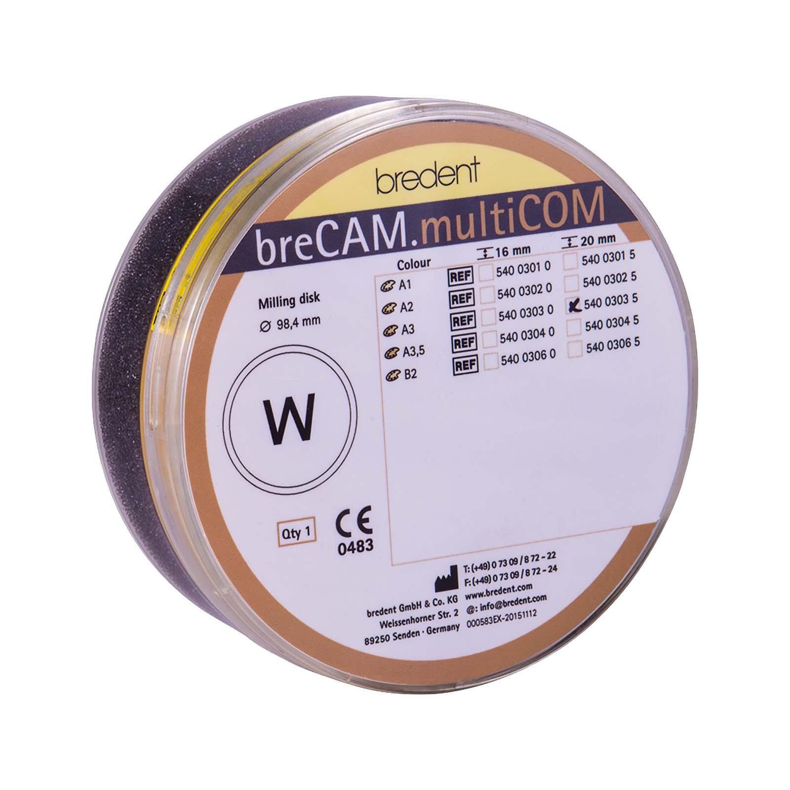breCAM.multiCOM B-2 фрезерувальна заготовка, поліхроматичний композитний полімер, диск 98,5мм