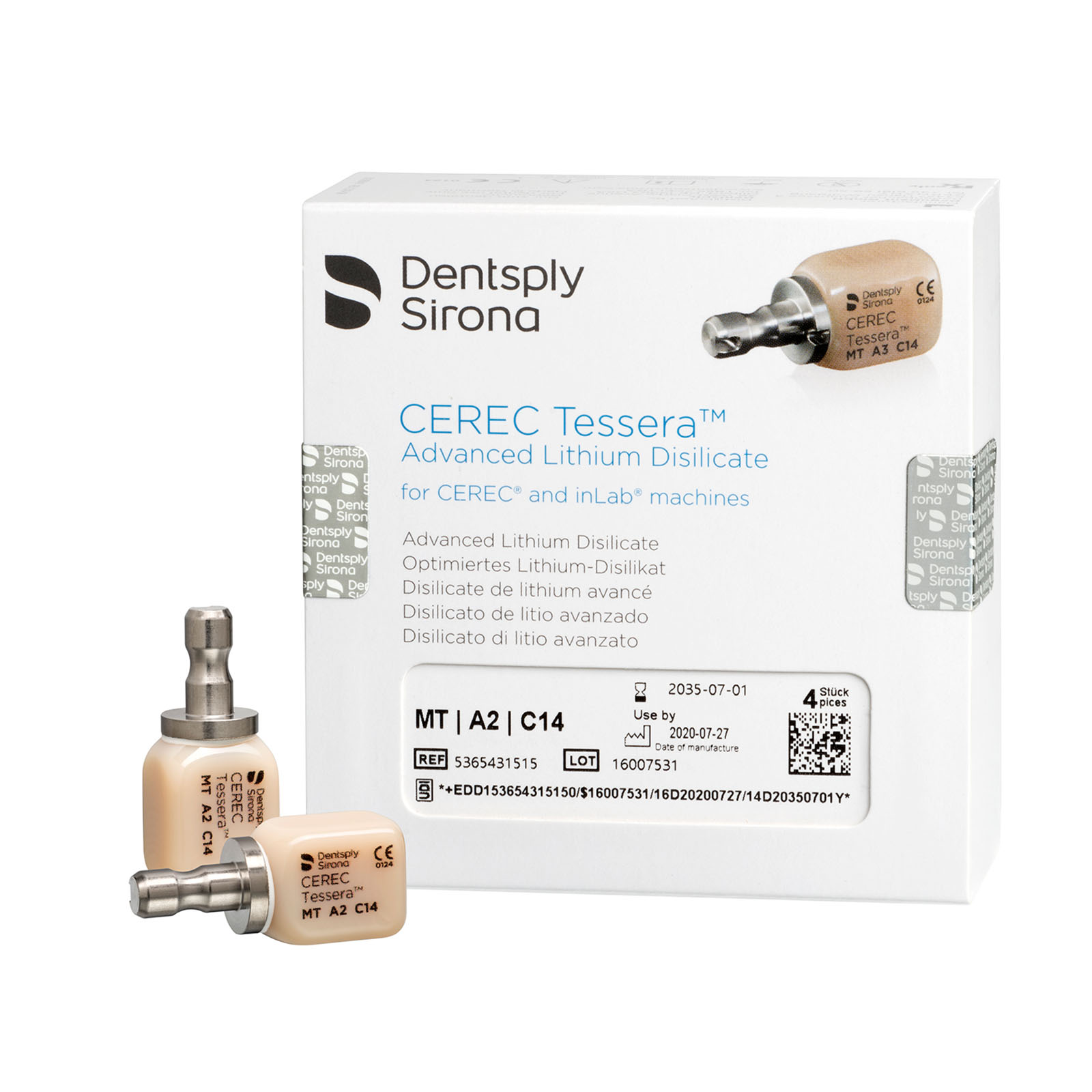 Блоки CEREC Tessera, MT, A2, C14, 4шт. (Dentsply Sirona)