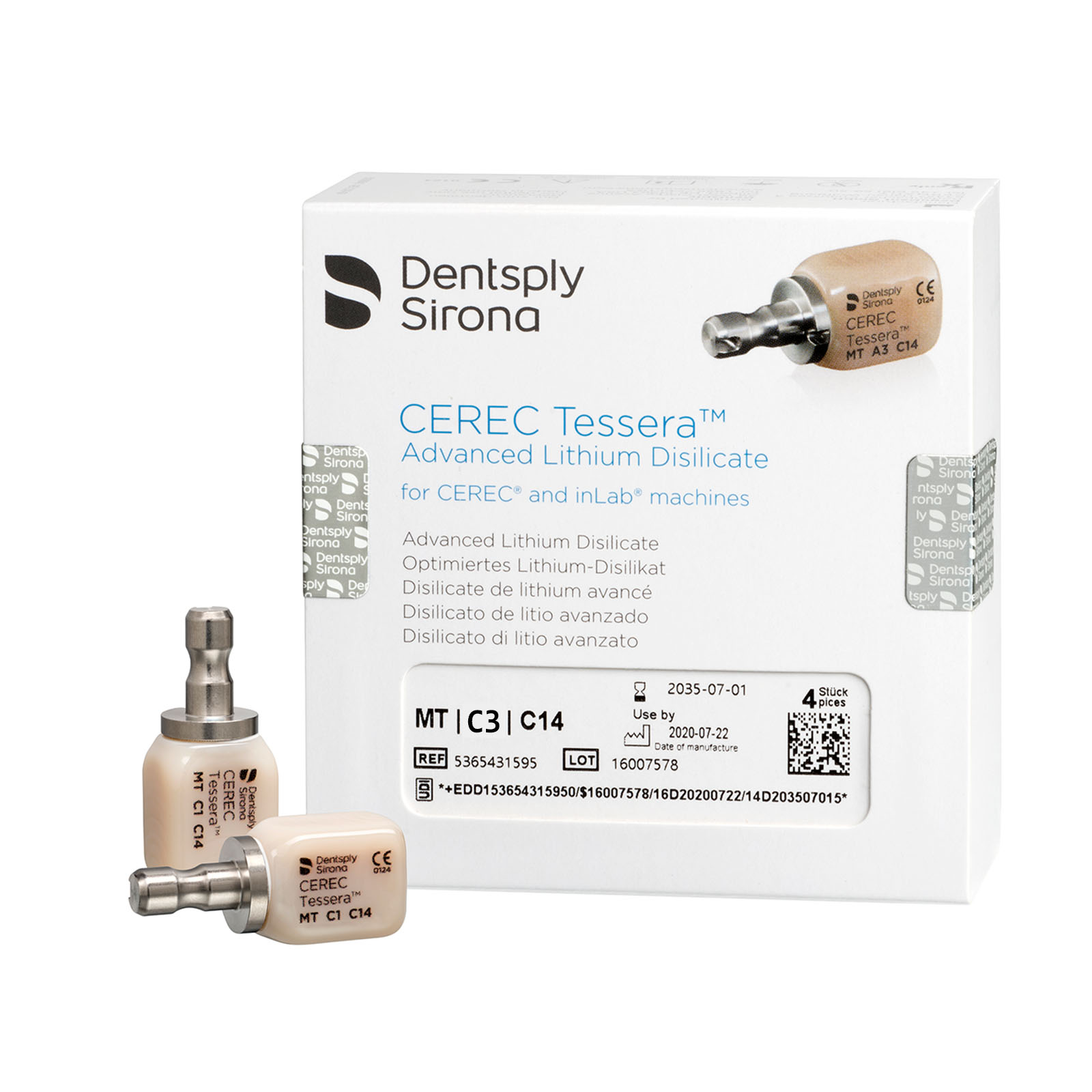 Блоки CEREC Tessera, MT, C3, C14, 4шт. (Dentsply Sirona)