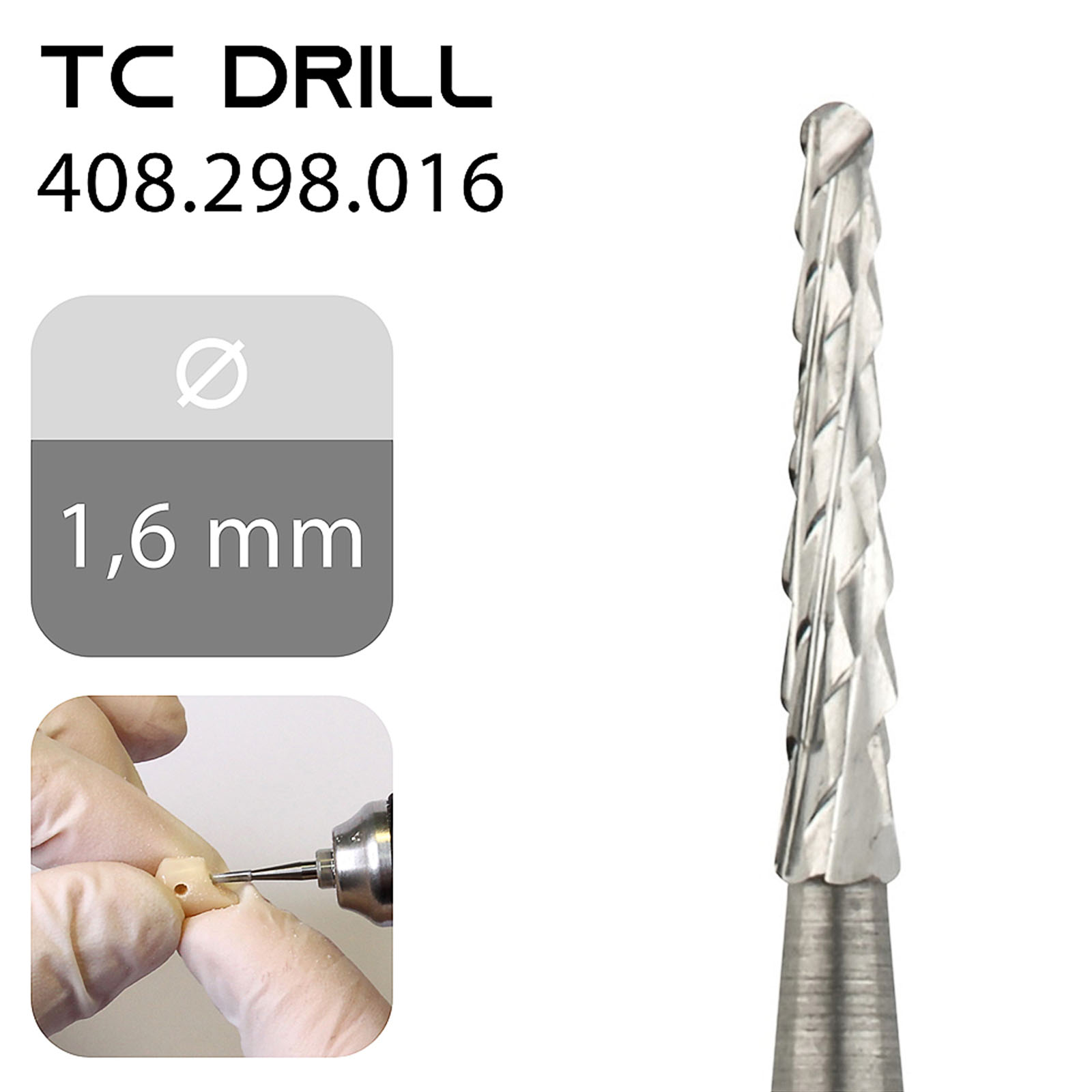 Фреза (дриль) для виконання ретенційних каналів в зубах 4SHINE TC Drill 408.298.016