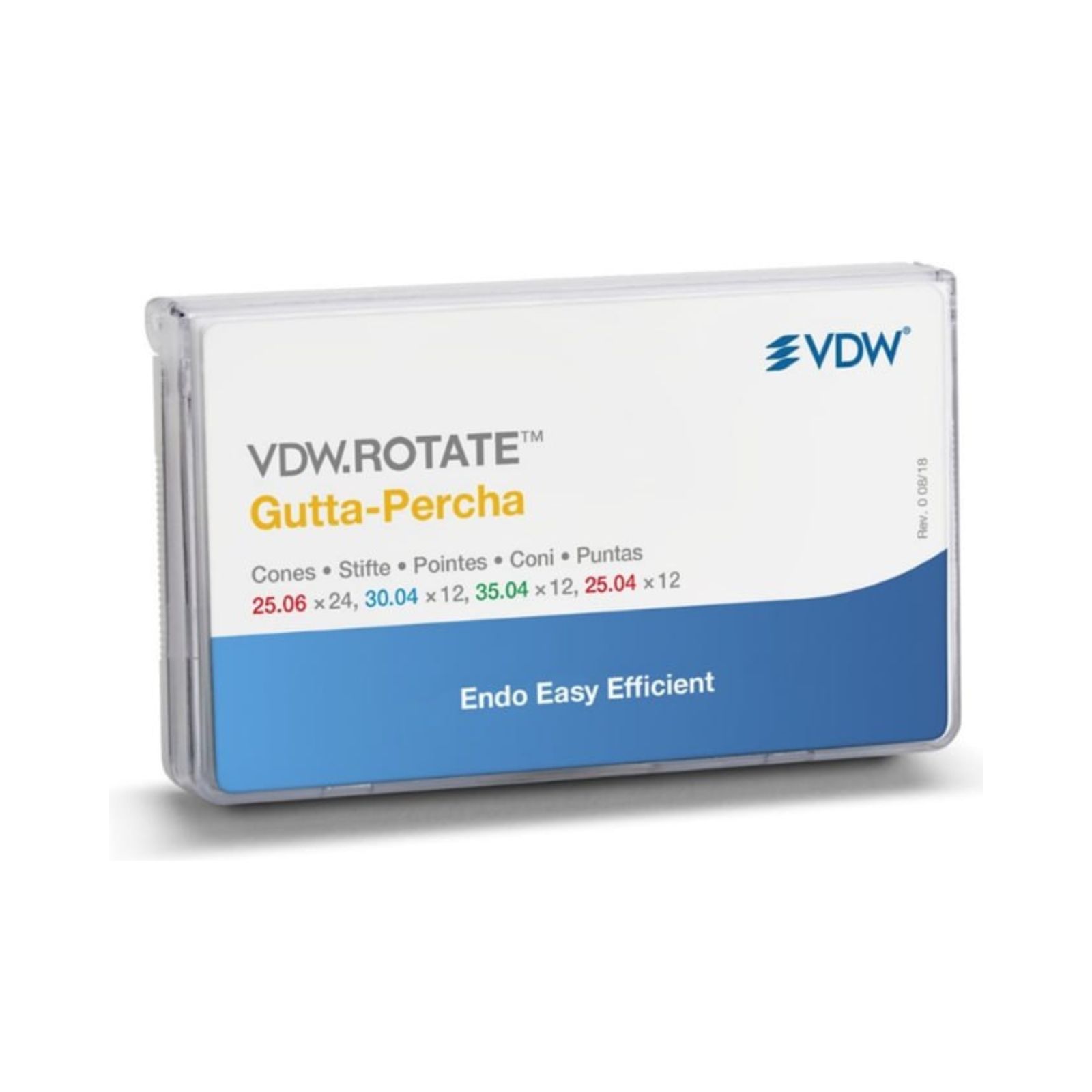 Гутаперча VDW ROTATE асорті, розміри 04.25, 04.30, 04.35, 06.25 упаковка, 60 шт.