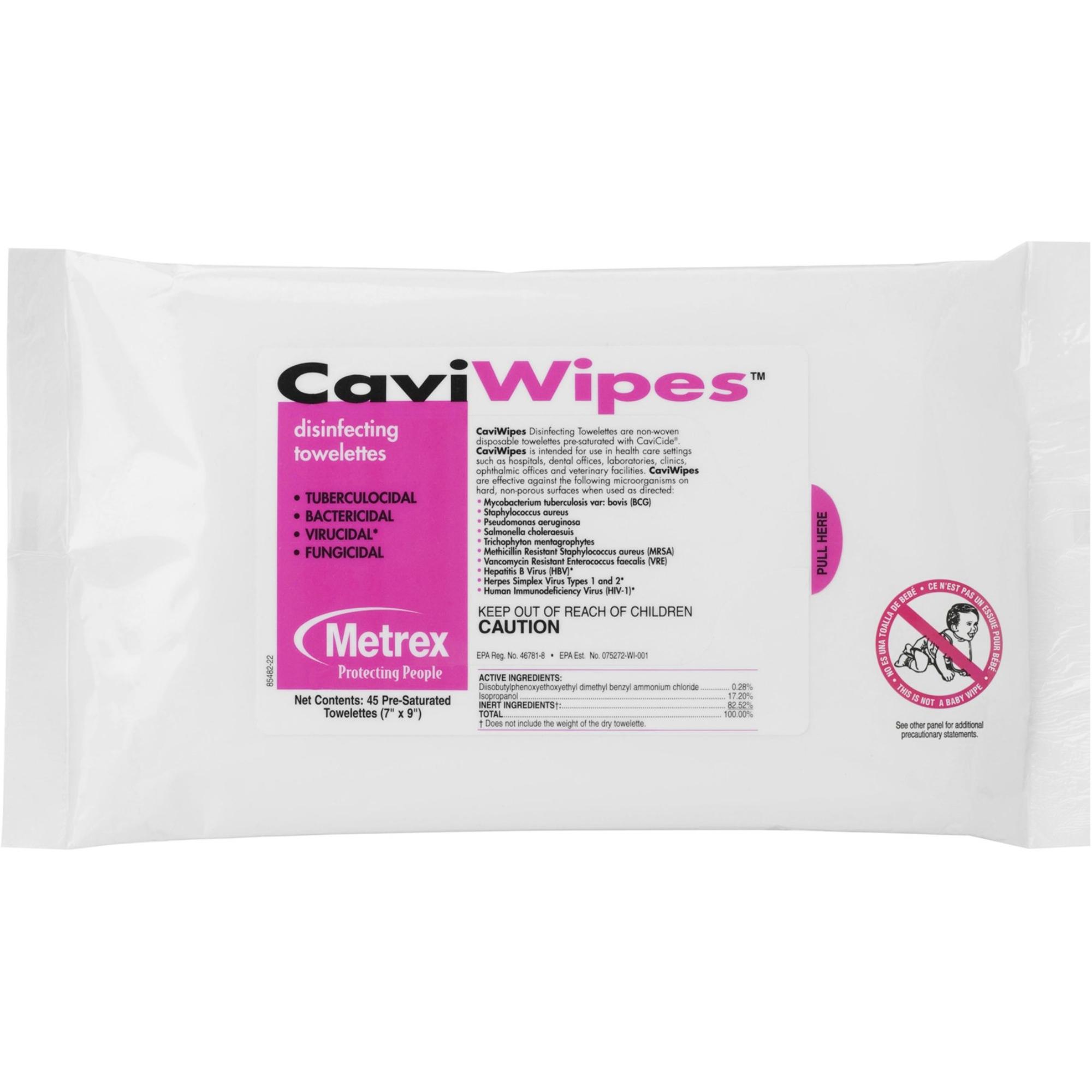 Серветки дезінфекційні Cavi Wipes для експрес-дезінфекції поверхонь, 45 шт/уп, Metrex/Kerr