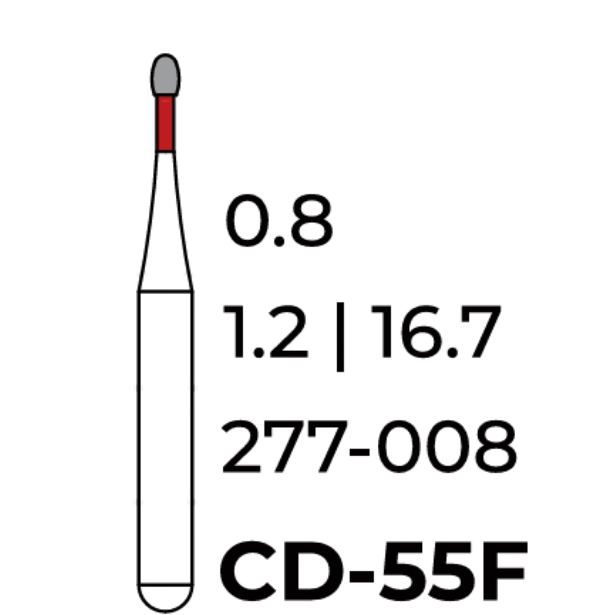 Бор алмазний Unico, дитячий, олива червона, CD-55F, d=0.8 мм, 1 шт, турб. н.