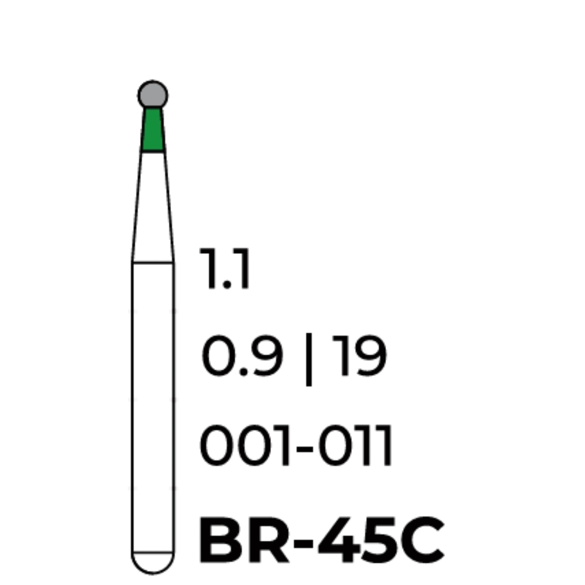 Бор алмазний Unico, куля зелена , BR-45C, d=1.1мм, 1 шт, турб. н.