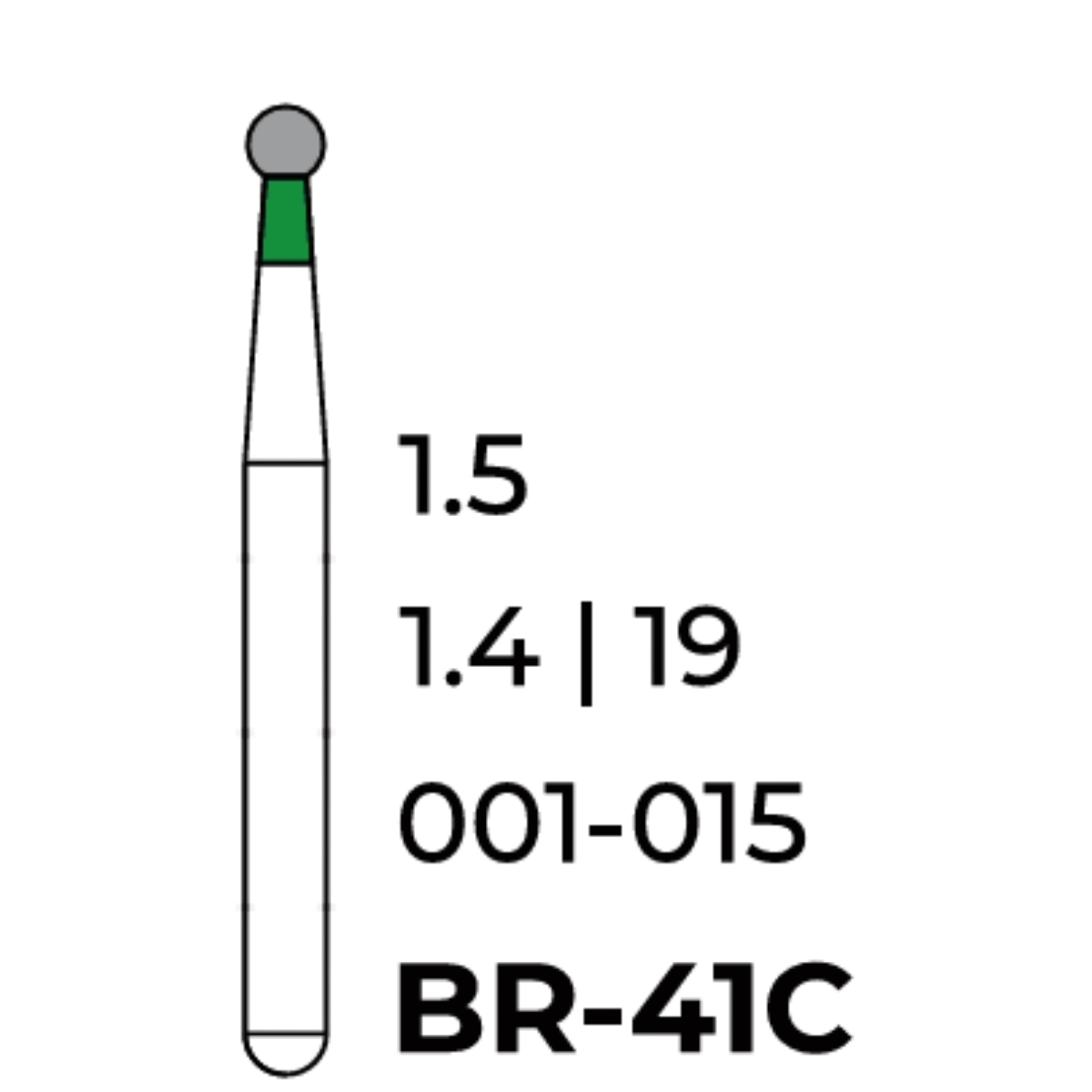 Бор алмазний Unico, куля зелена, BR-41C, d=1.5мм, 1 шт, турб. н.