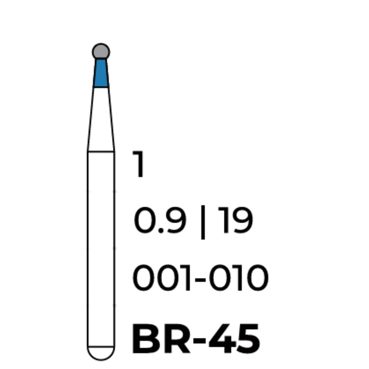 Бор алмазний Unico, куля синя, BR-45, d=1 мм, 1 шт, турб. н.